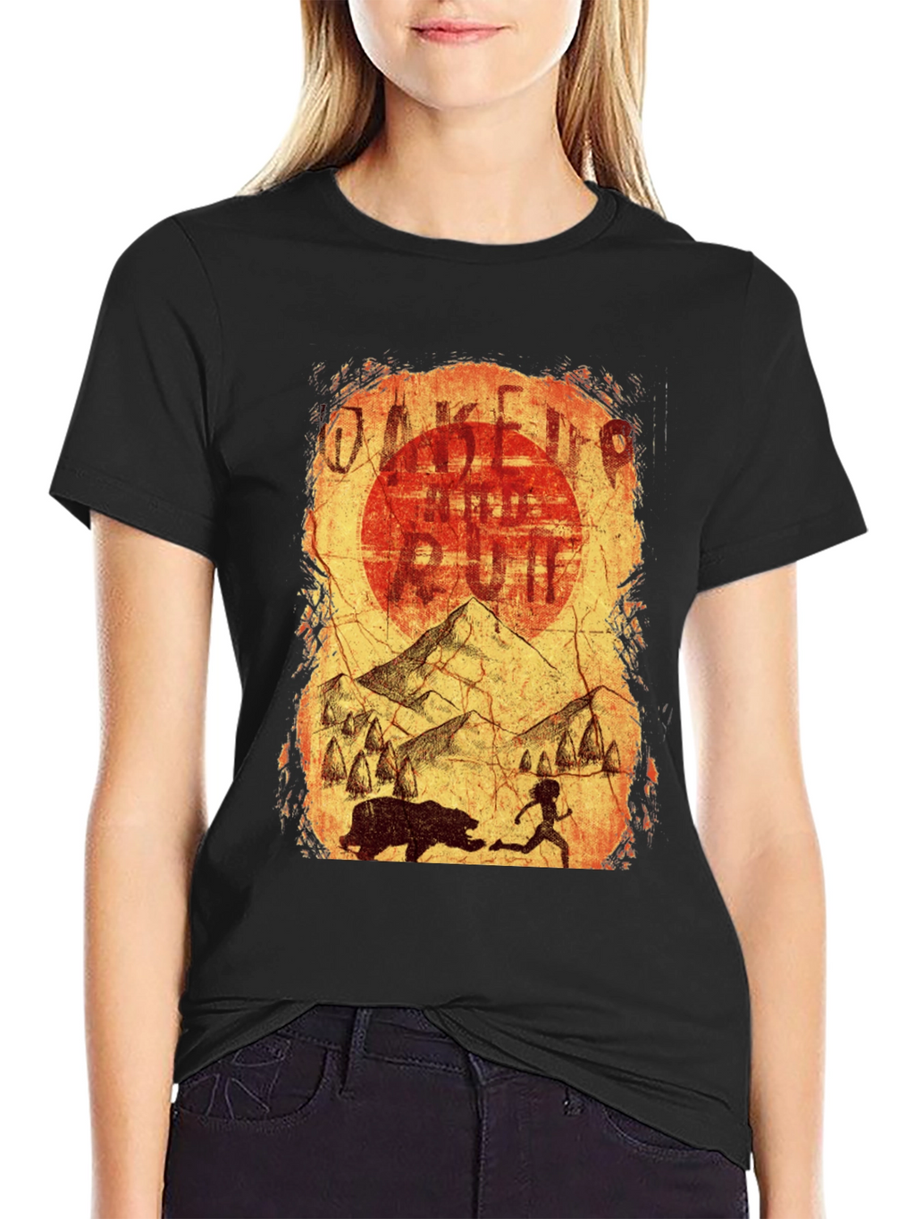 Wake Up & Run T-Shirt - Cave Art Style