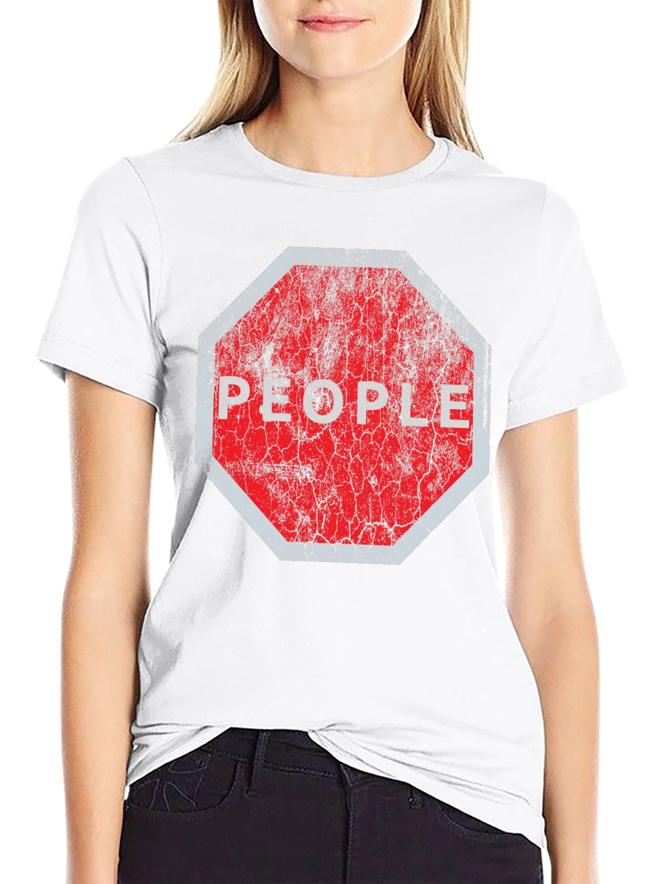 Stop People Graphic Tee - Black Cotton T-Shirt