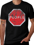 Stop People Graphic Tee - Black Cotton T-Shirt