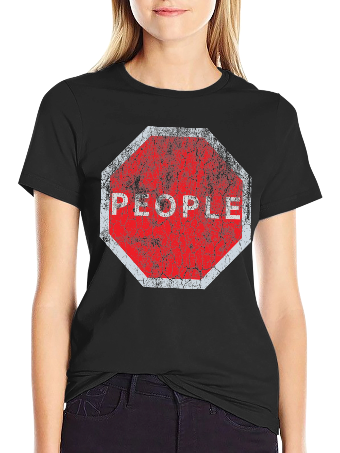 Stop People Graphic Tee - Black Cotton T-Shirt