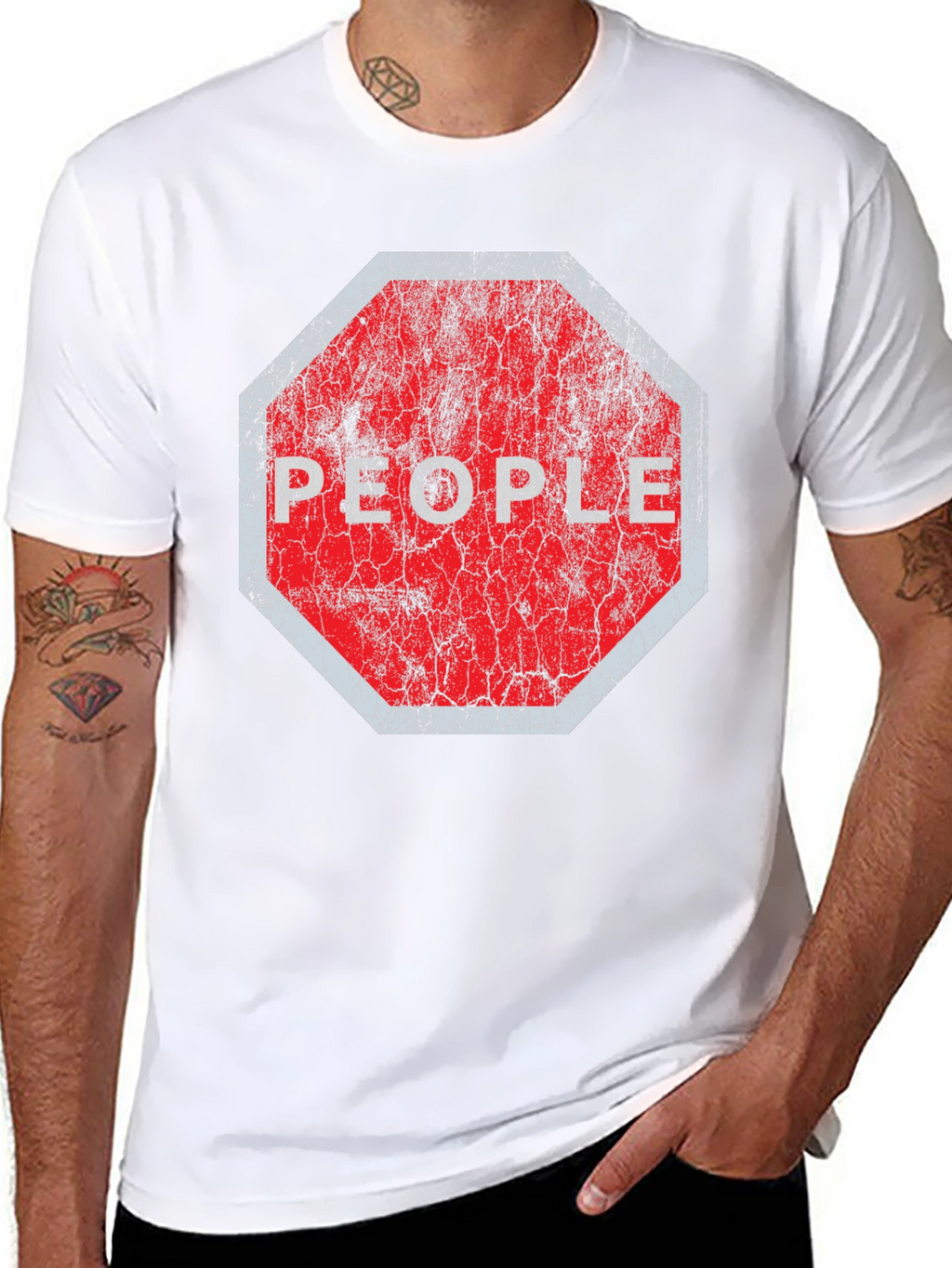 Stop People Graphic Tee - Black Cotton T-Shirt