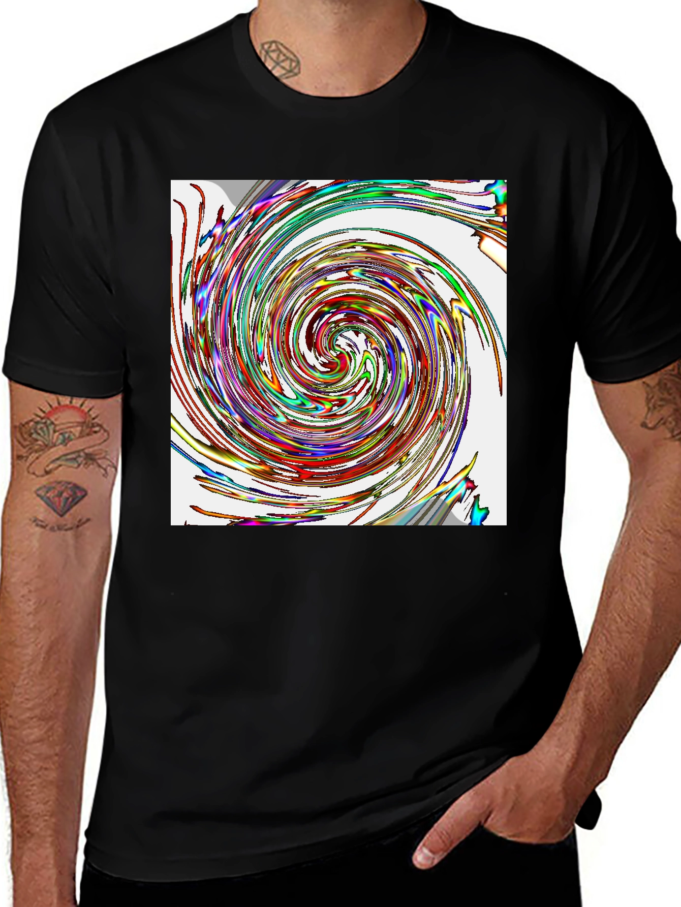Vortex Swirl Graphic Tee - Stylish Black Cotton Comfort