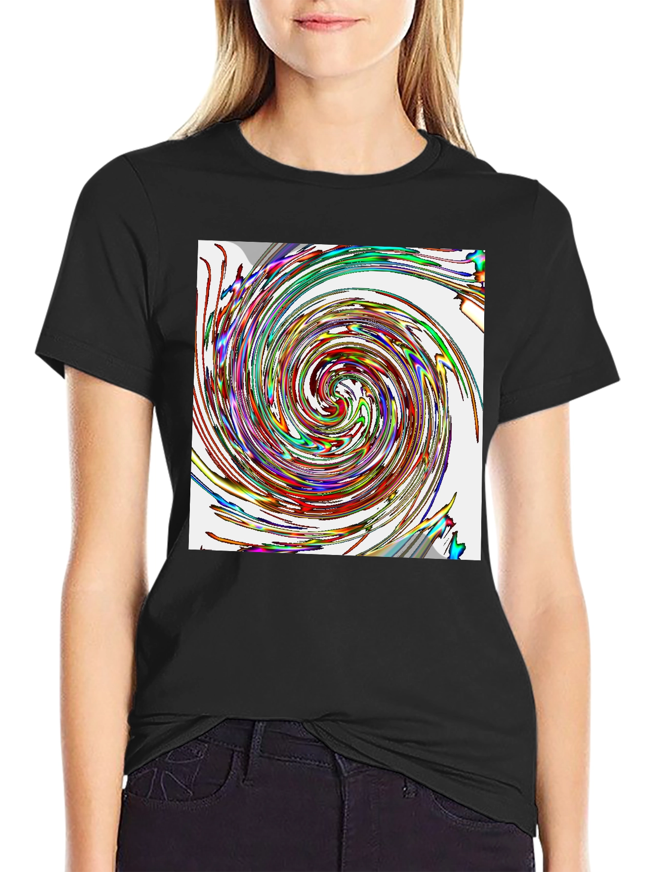 Vortex Swirl Graphic Tee - Stylish Black Cotton Comfort