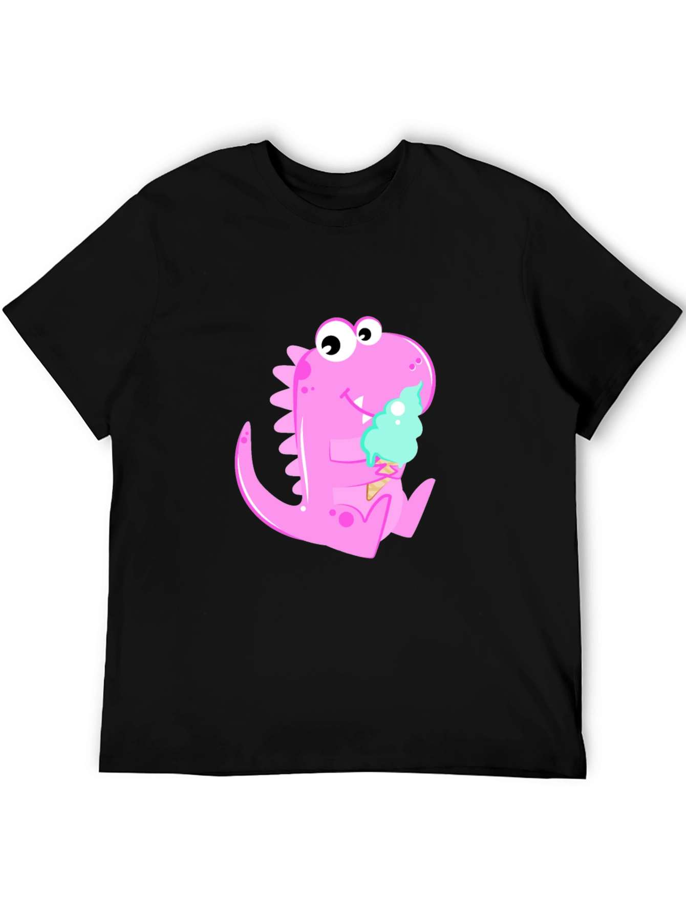Dino Ice Cream Black T-Shirt - Fun Cartoon Graphic Tee