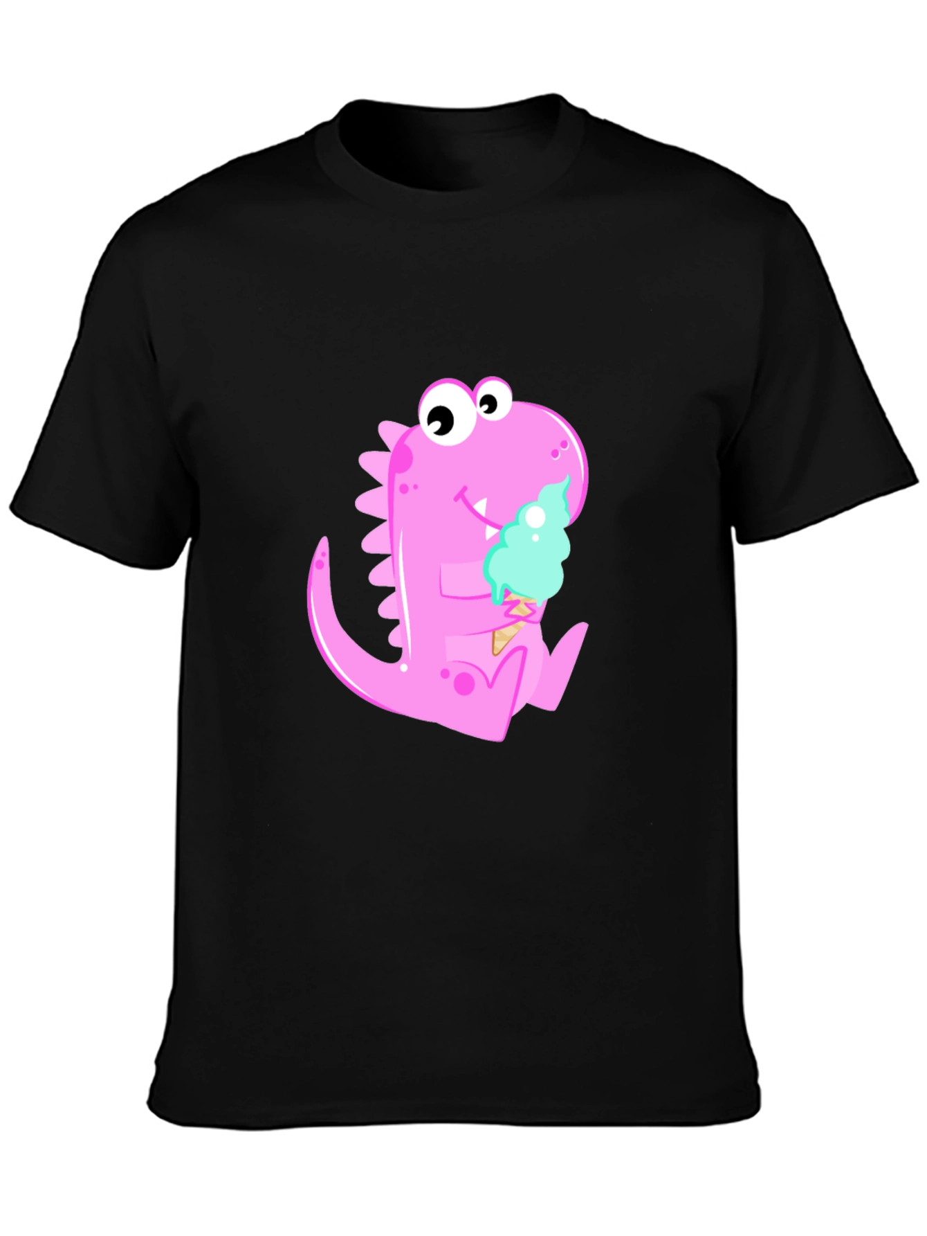 Dino Ice Cream Black T-Shirt - Fun Cartoon Graphic Tee