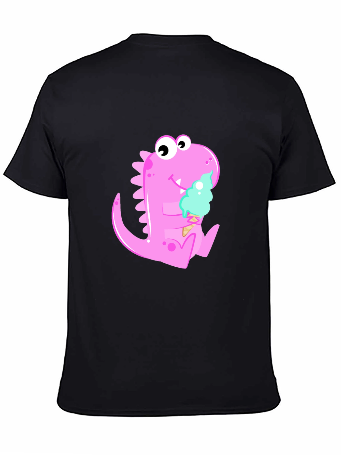 Dino Ice Cream Black T-Shirt - Fun Cartoon Graphic Tee
