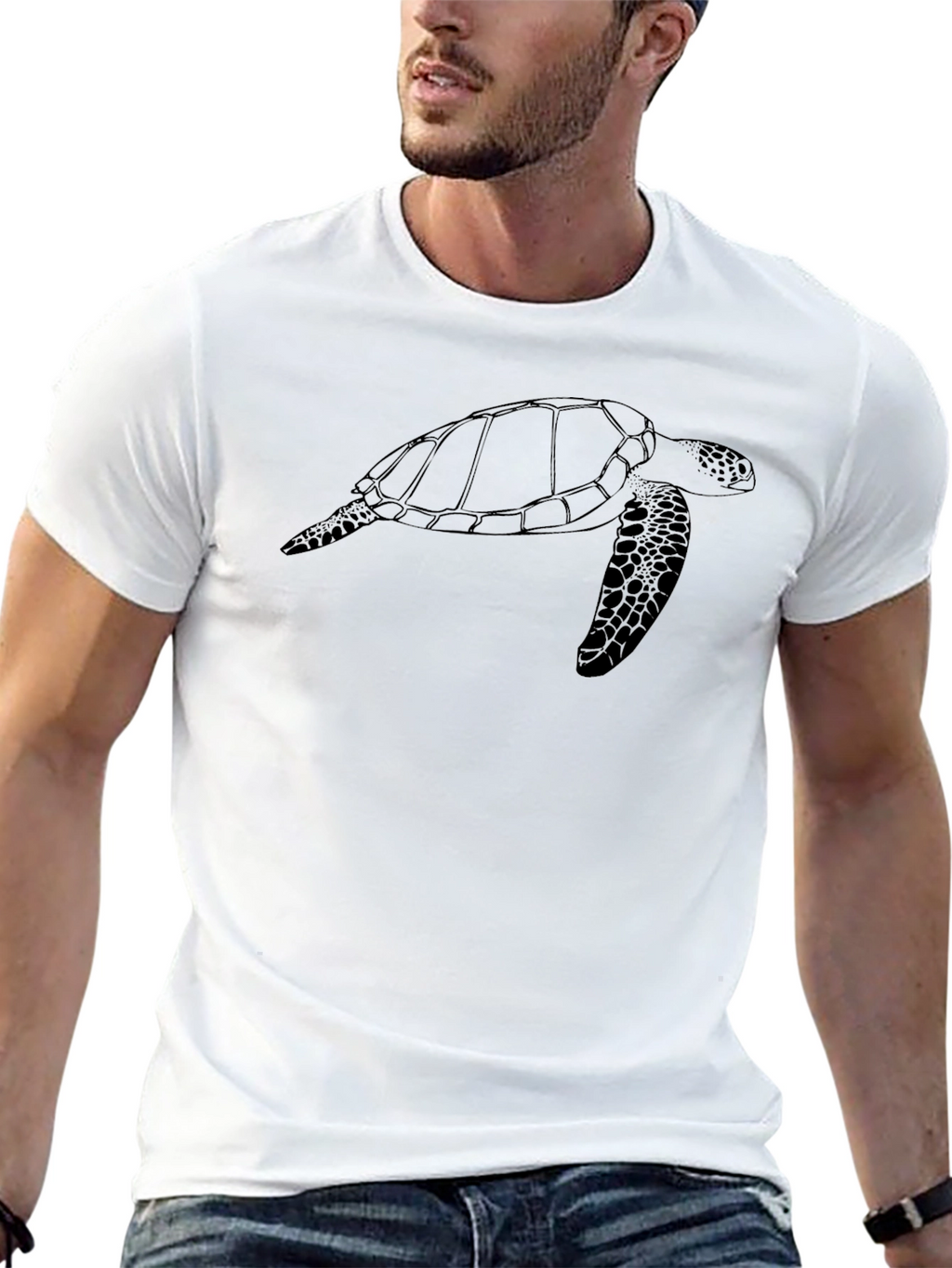 Black Turtle Outline Graphic T-Shirt