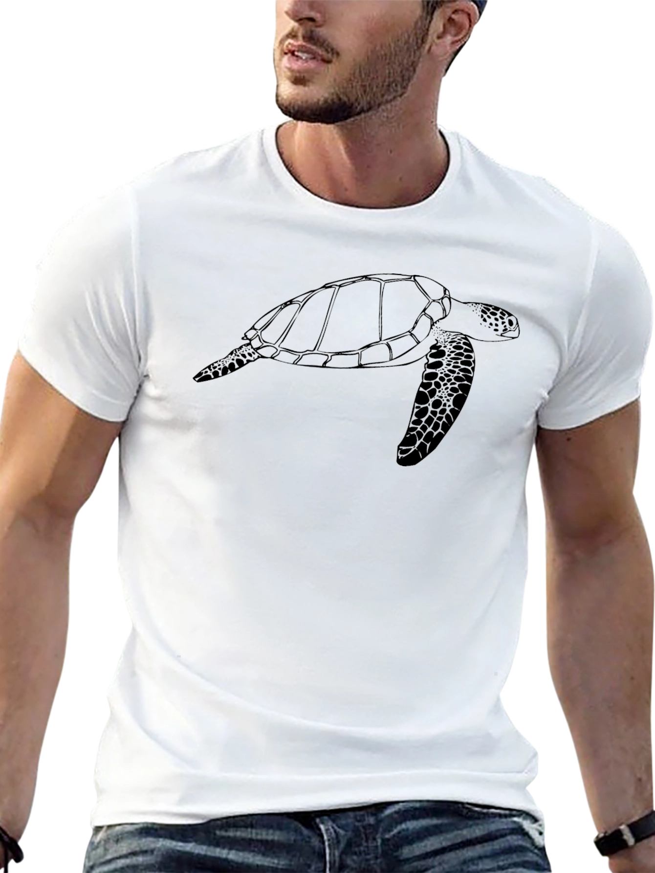 Black Turtle Outline Graphic T-Shirt
