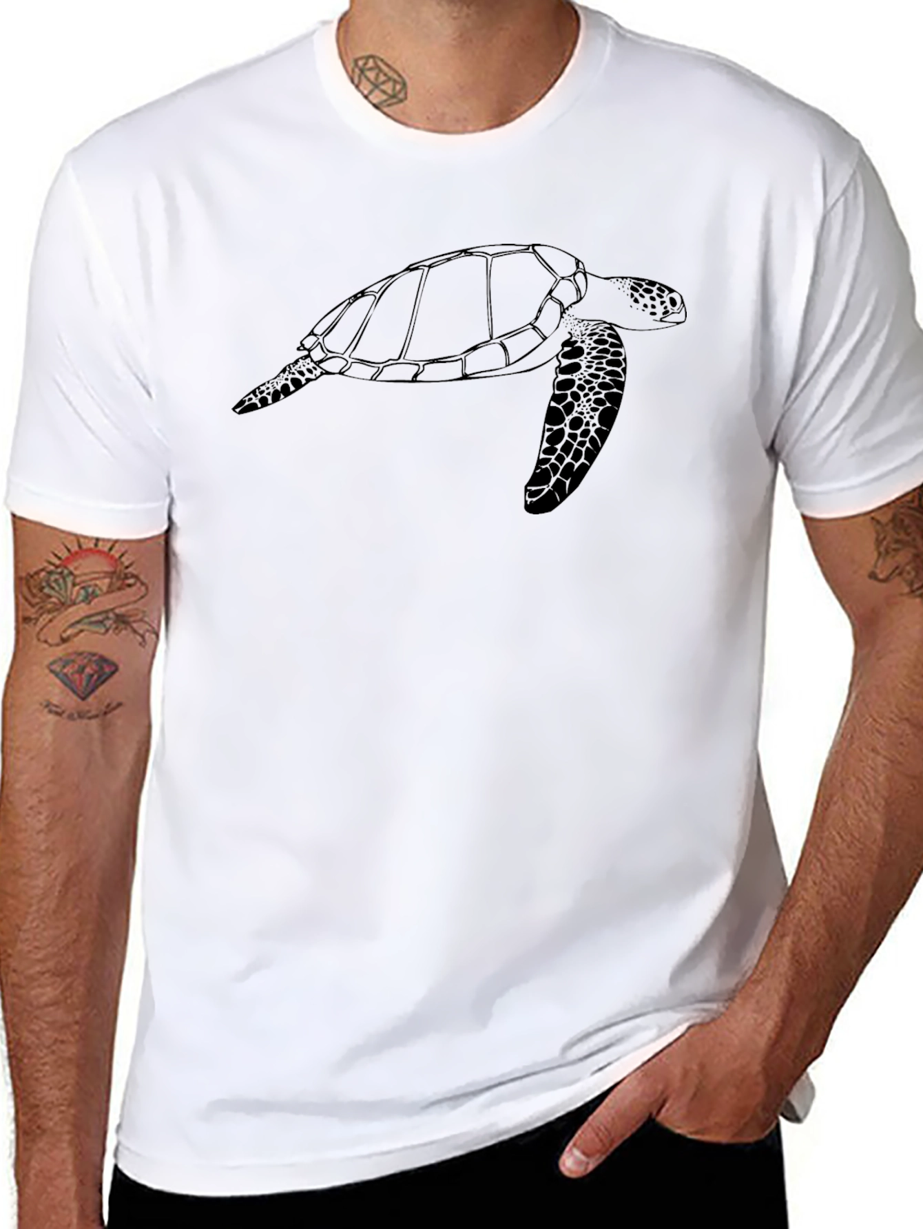 Black Turtle Outline Graphic T-Shirt