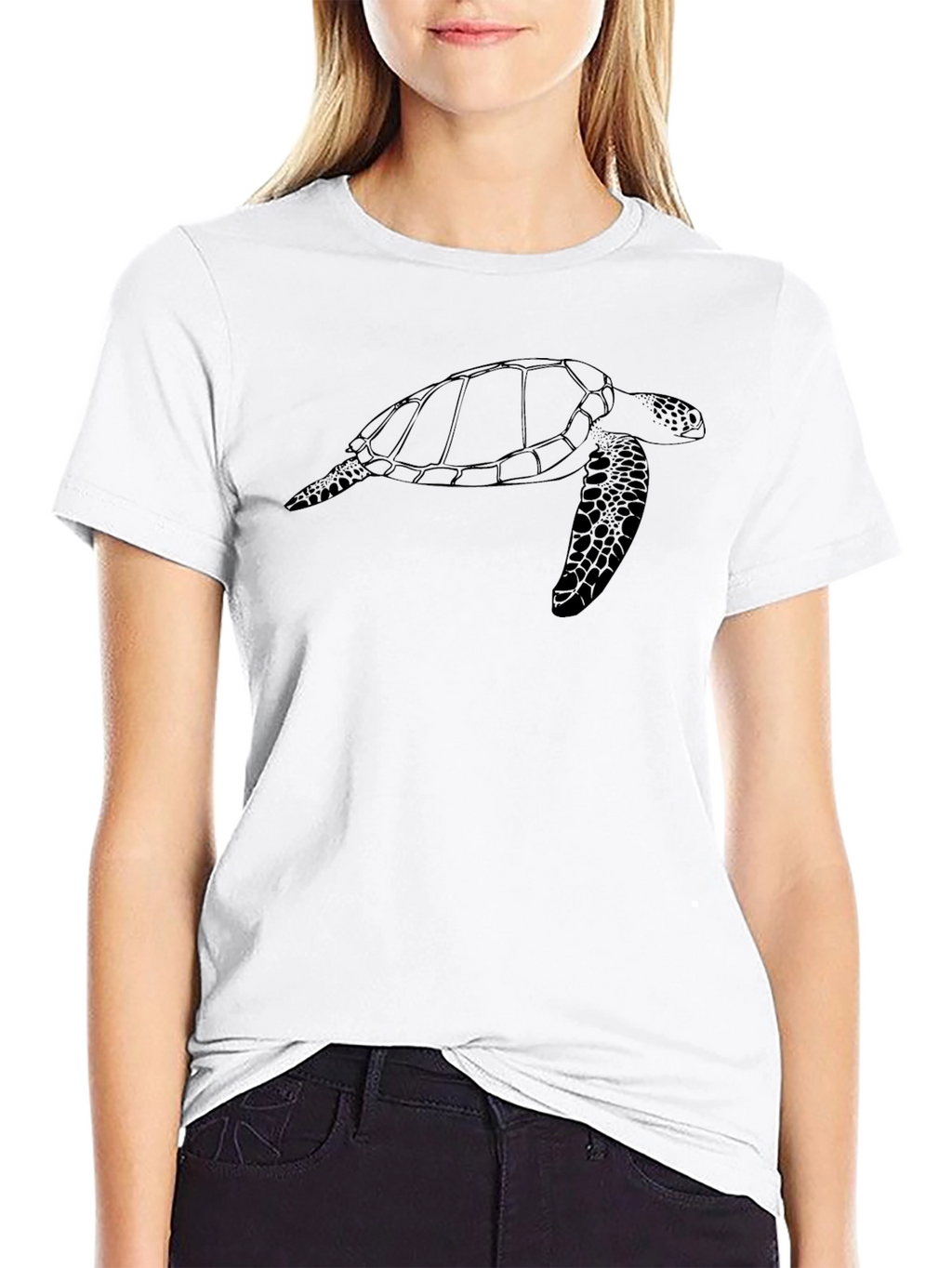 Black Turtle Outline Graphic T-Shirt
