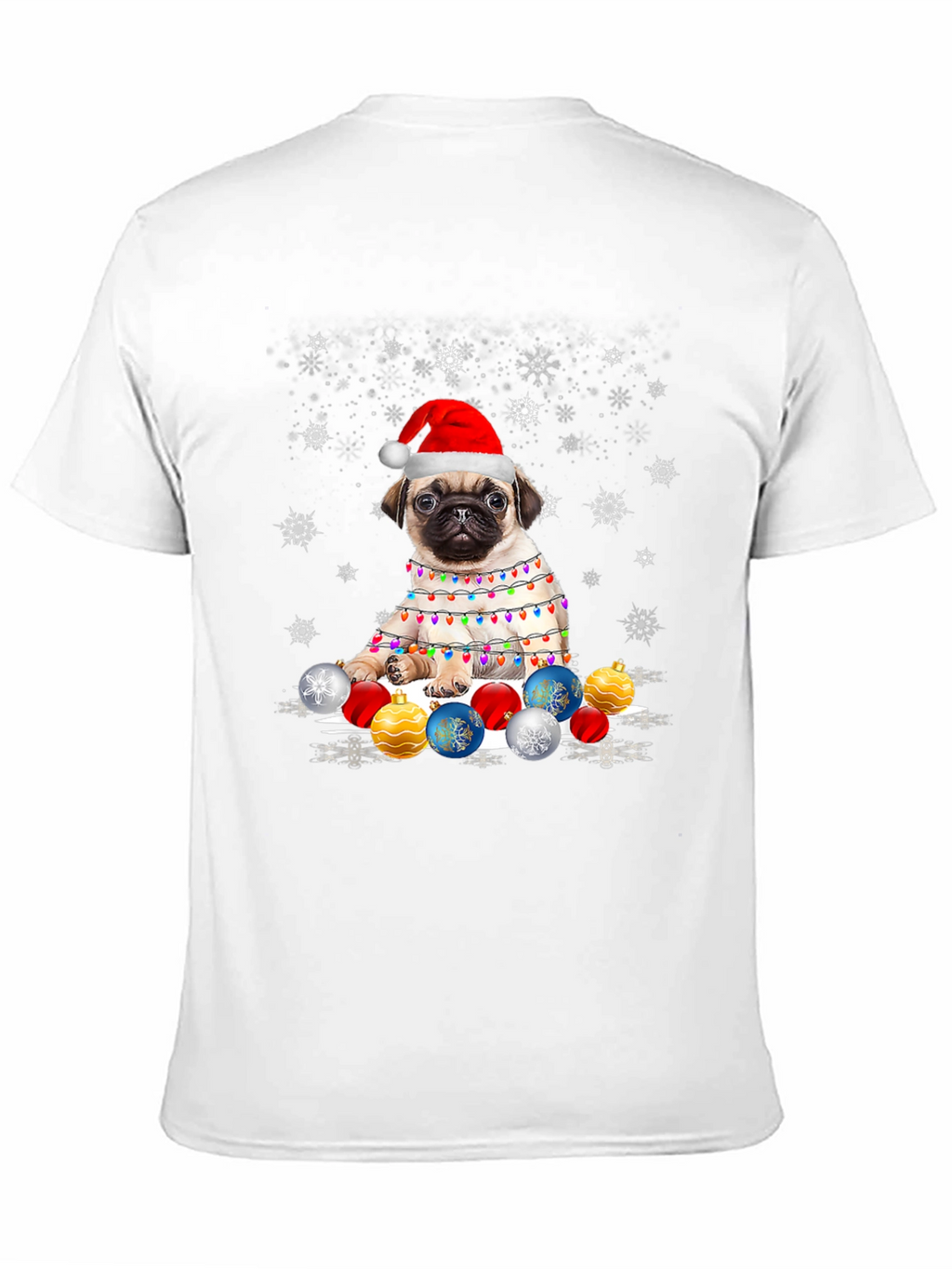 Pug Christmas T-Shirt with Lights & Ornaments