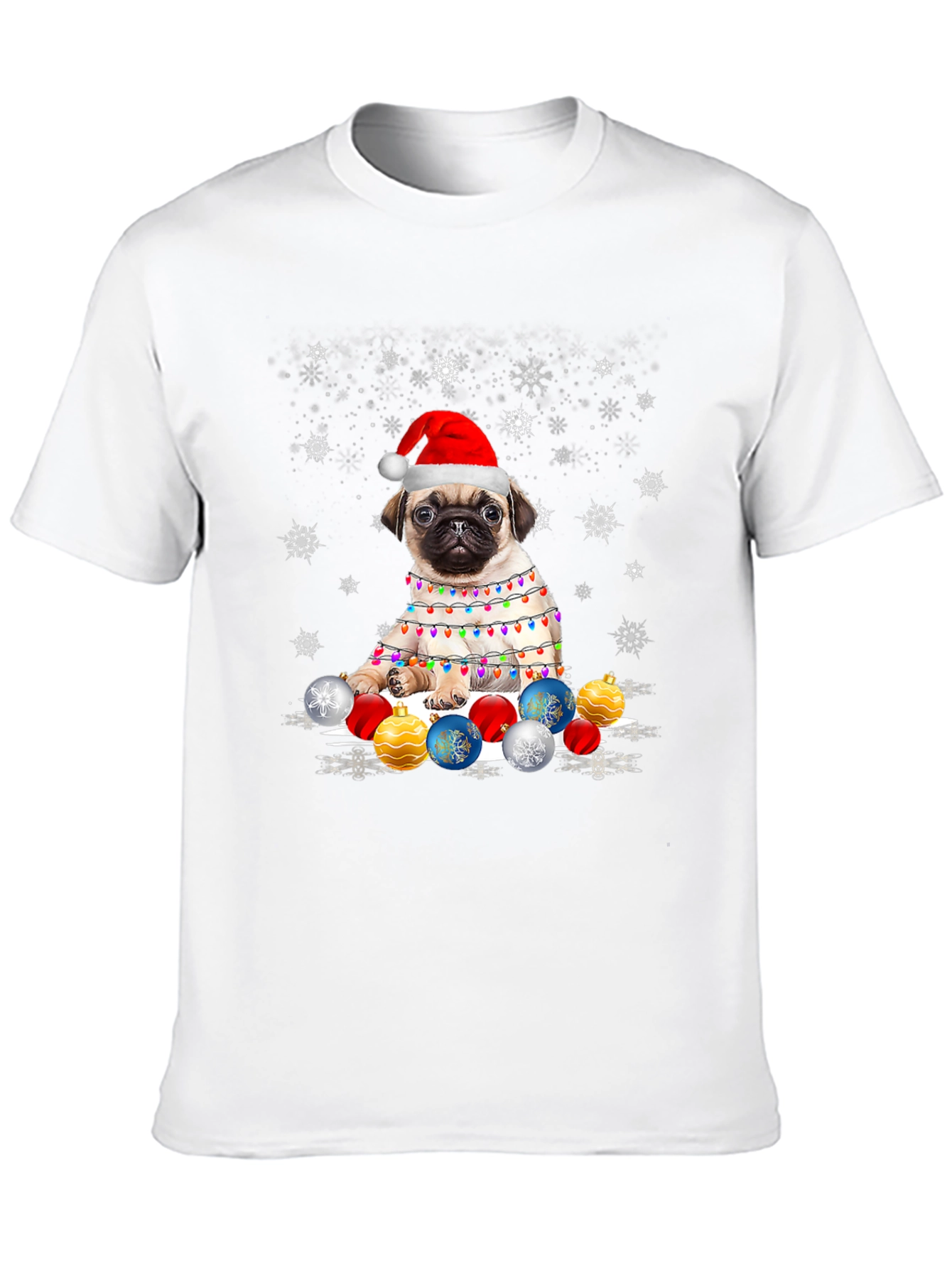 Pug Christmas T-Shirt with Lights & Ornaments