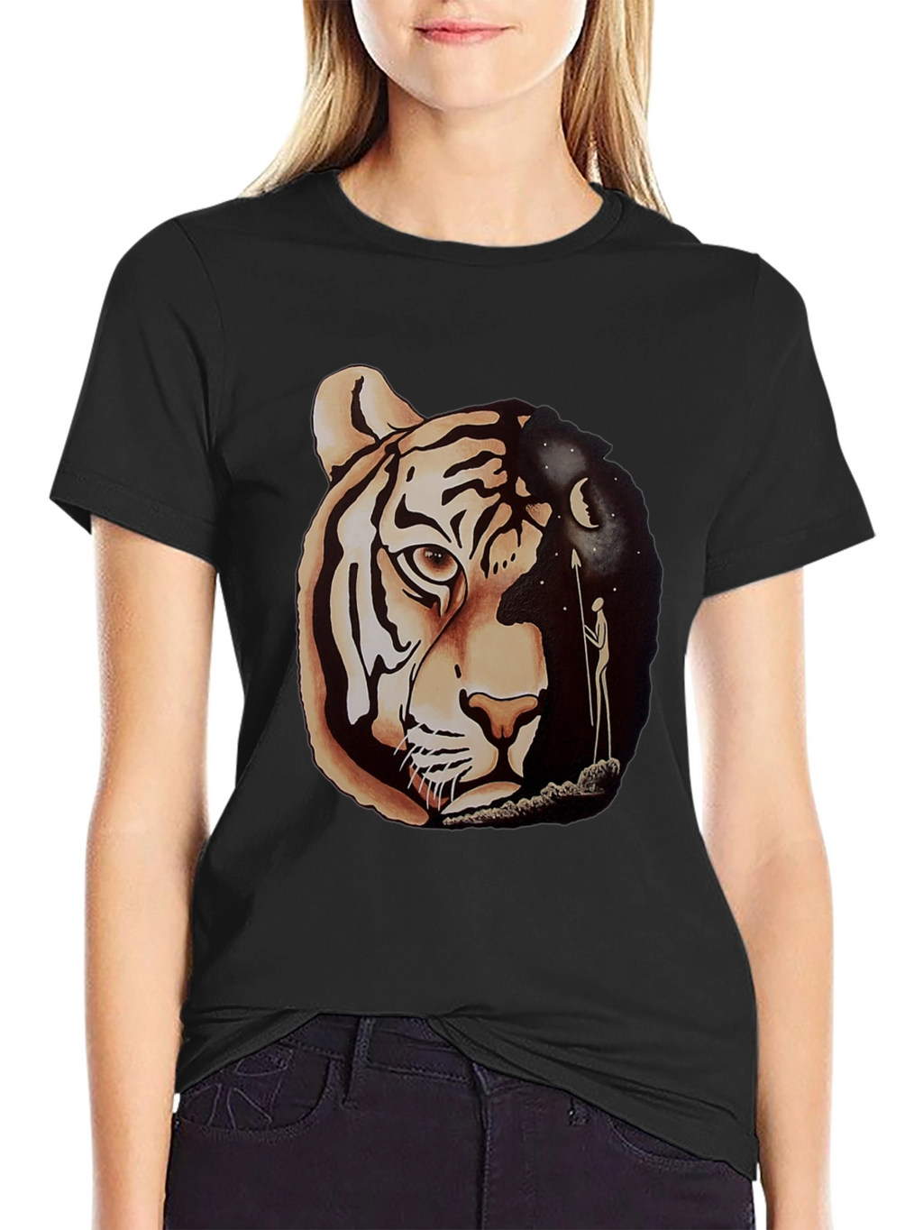 Tiger & Night Sky Graphic Tee - Unique Design