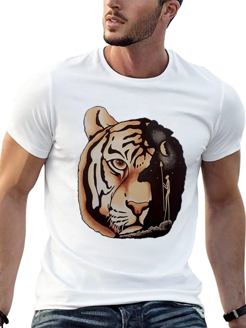 Tiger & Night Sky Graphic Tee - Unique Design