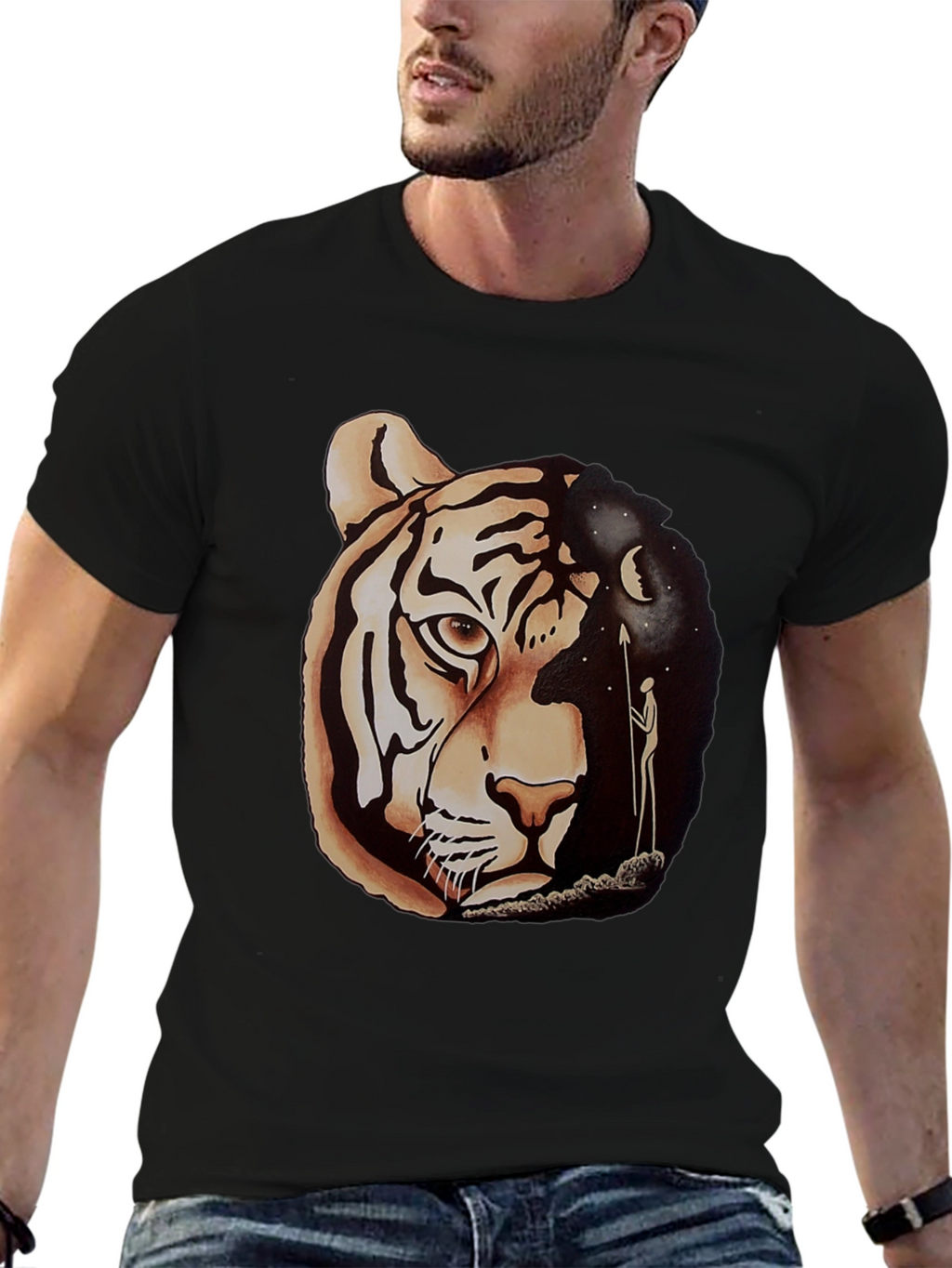 Tiger & Night Sky Graphic Tee - Unique Design