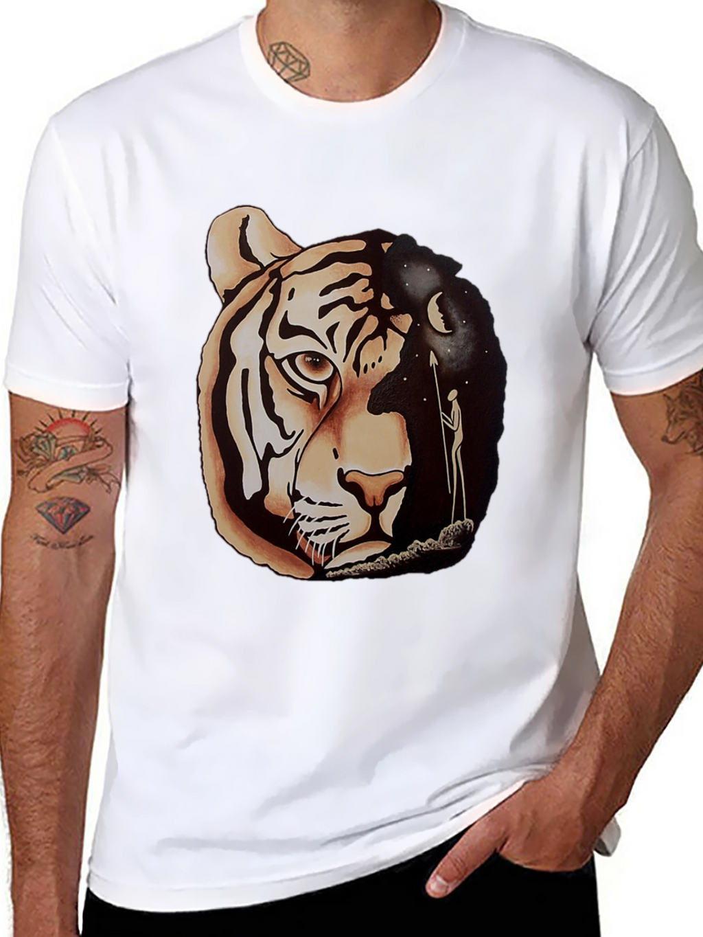 Tiger & Night Sky Graphic Tee - Unique Design