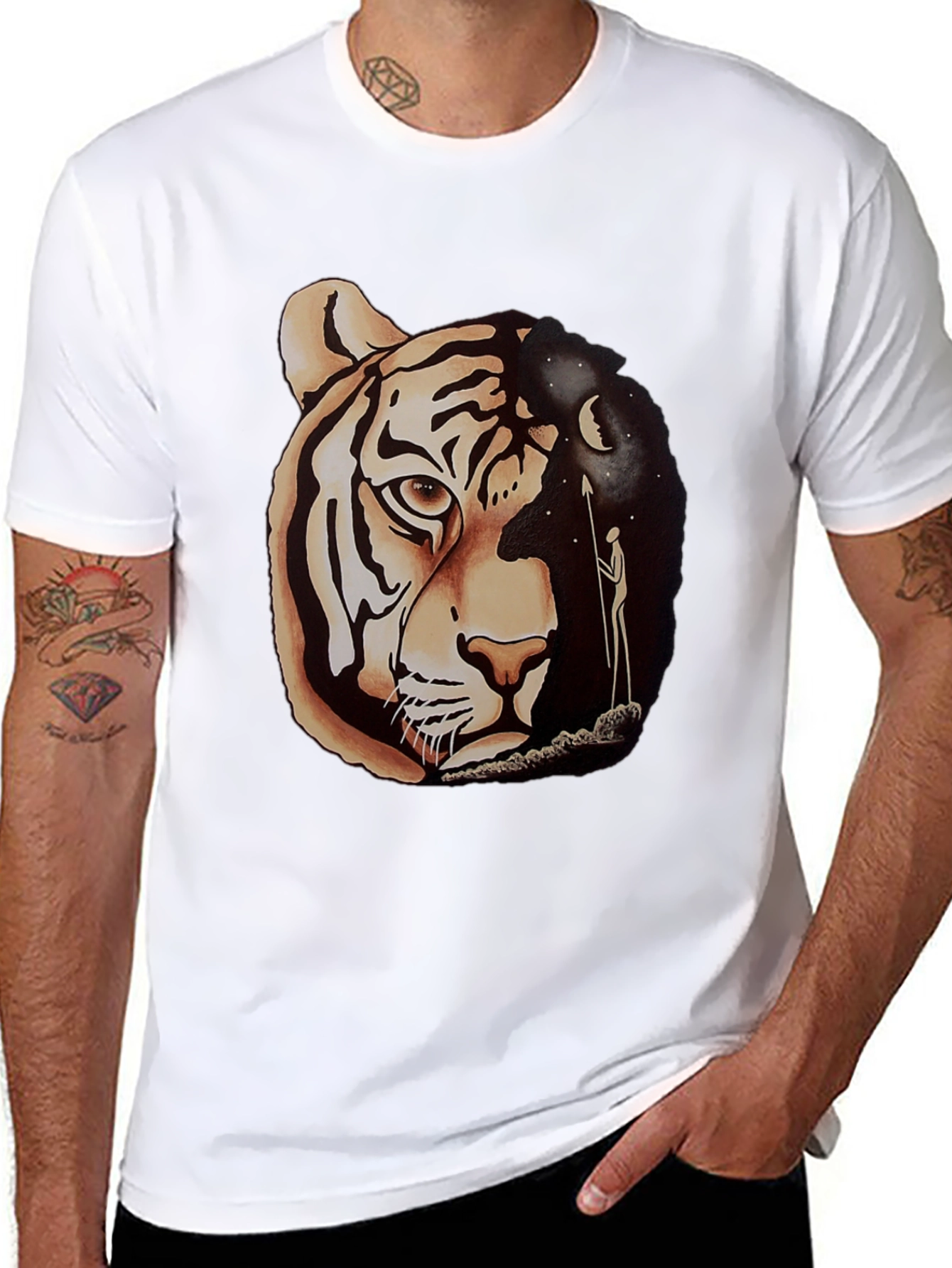Tiger & Night Sky Graphic Tee - Unique Design