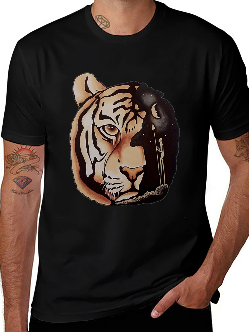Tiger & Night Sky Graphic Tee - Unique Design