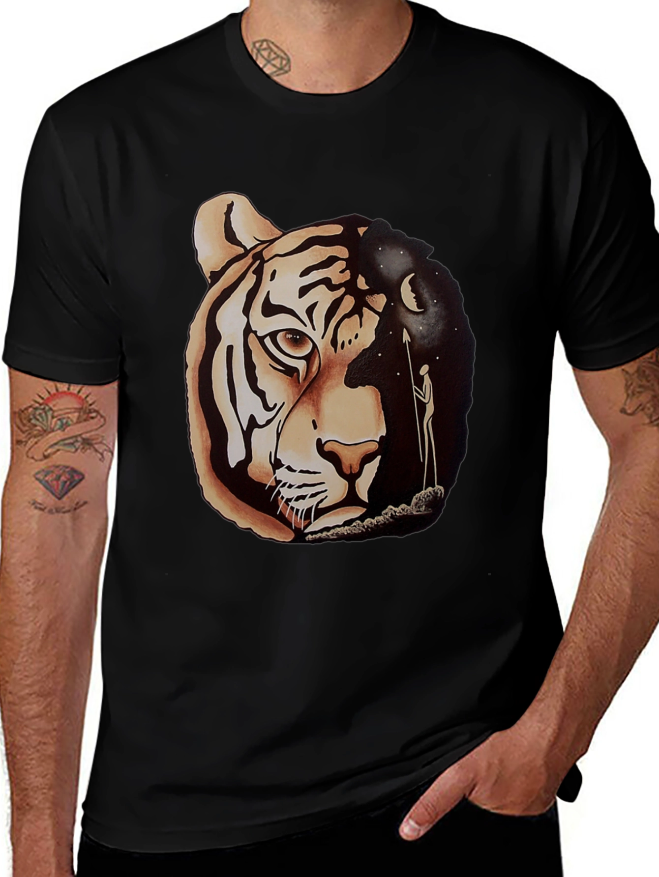 Tiger & Night Sky Graphic Tee - Unique Design