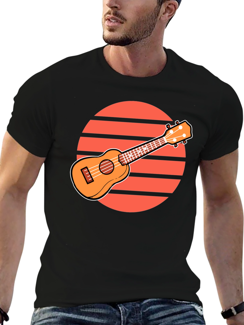 Ukulele Sunset Graphic Tee - Retro Style