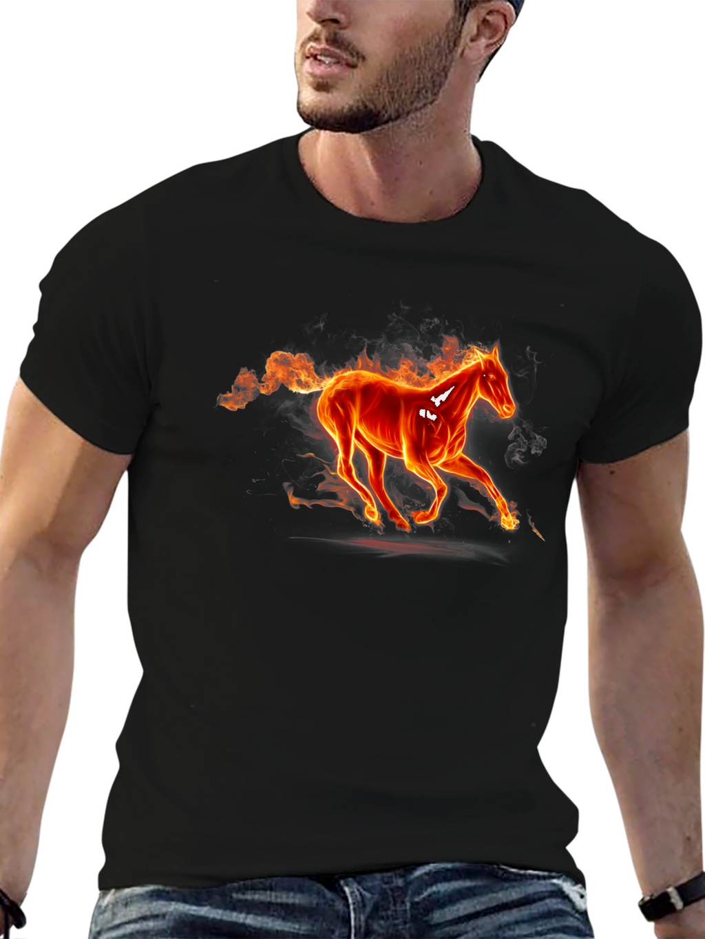 Fiery Horse Graphic Tee - Black Cotton