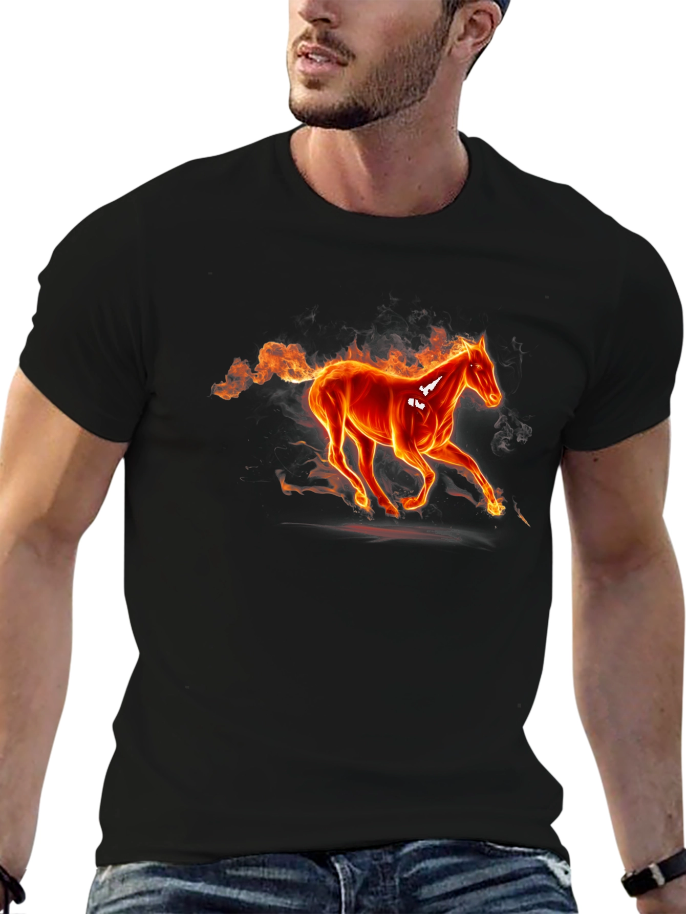 Fiery Horse Graphic Tee - Black Cotton