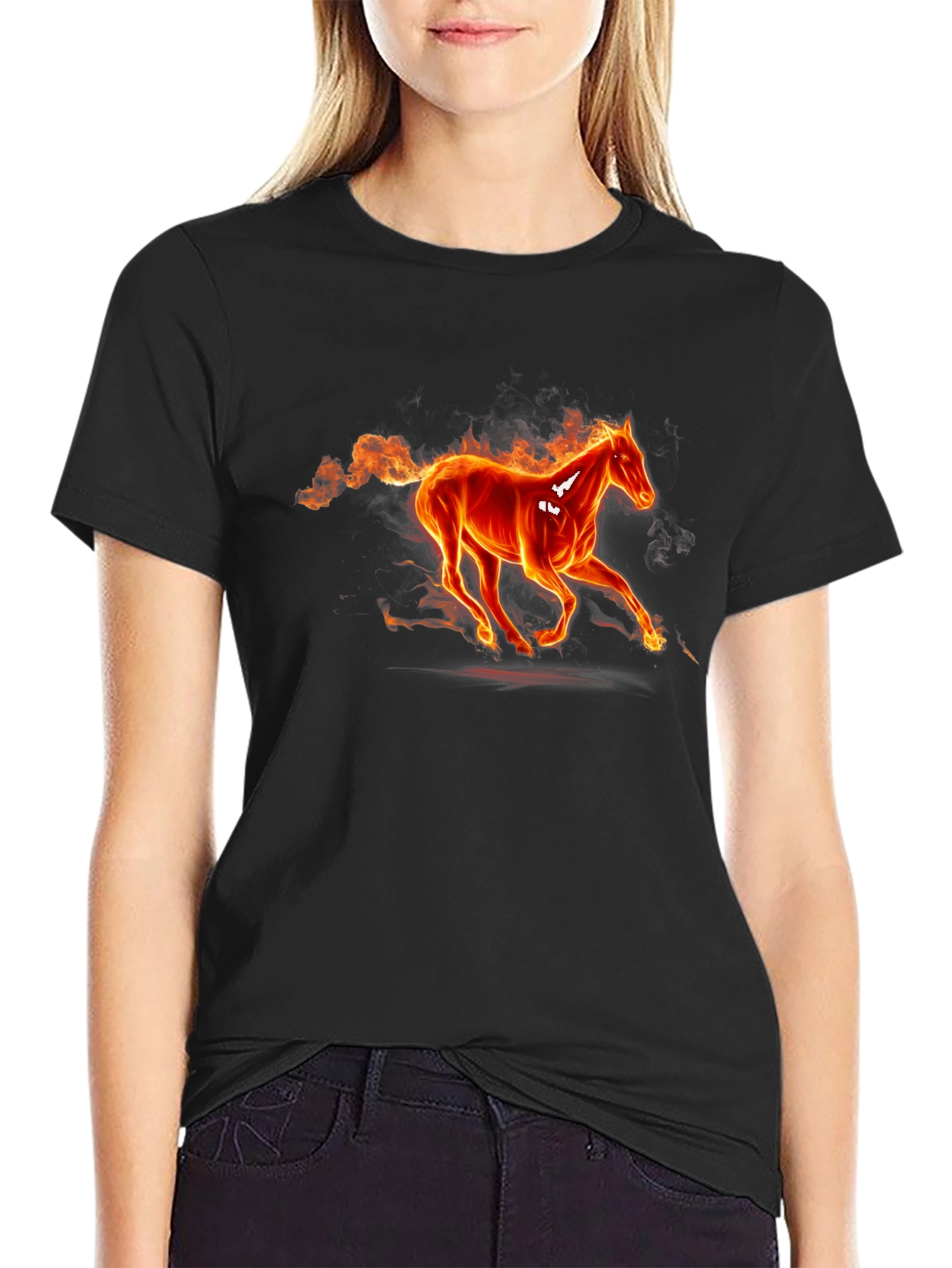 Fiery Horse Graphic Tee - Black Cotton