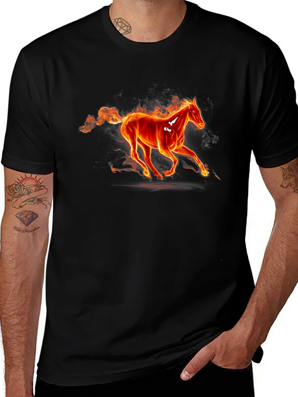 Fiery Horse Graphic Tee - Black Cotton