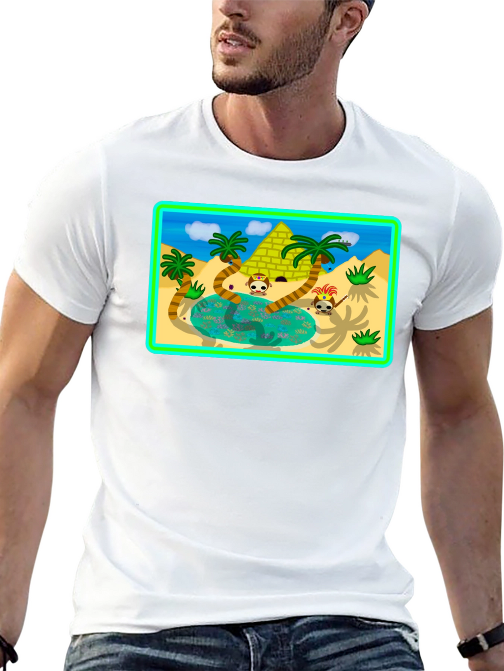 Cartoon Desert Pyramid Graphic T-Shirt