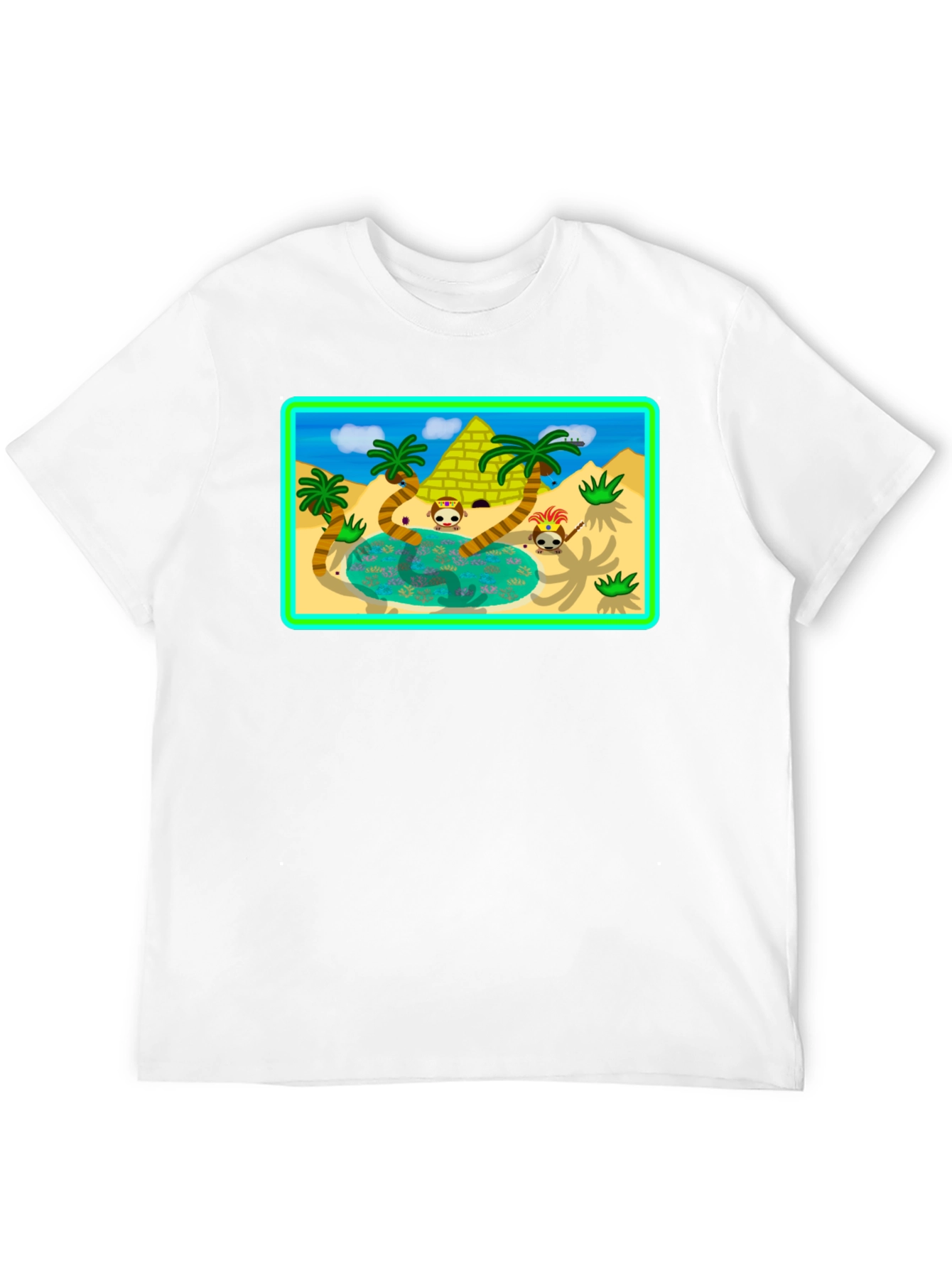 Cartoon Desert Pyramid Graphic T-Shirt