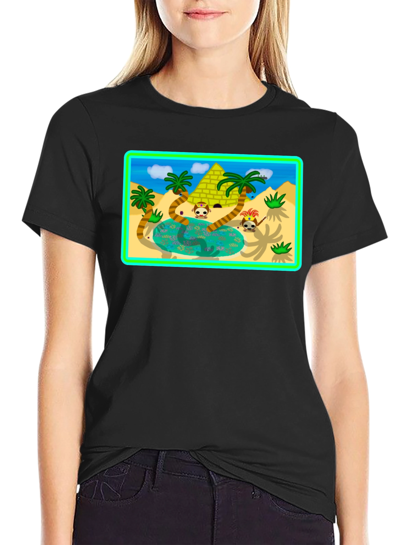 Cartoon Desert Pyramid Graphic T-Shirt
