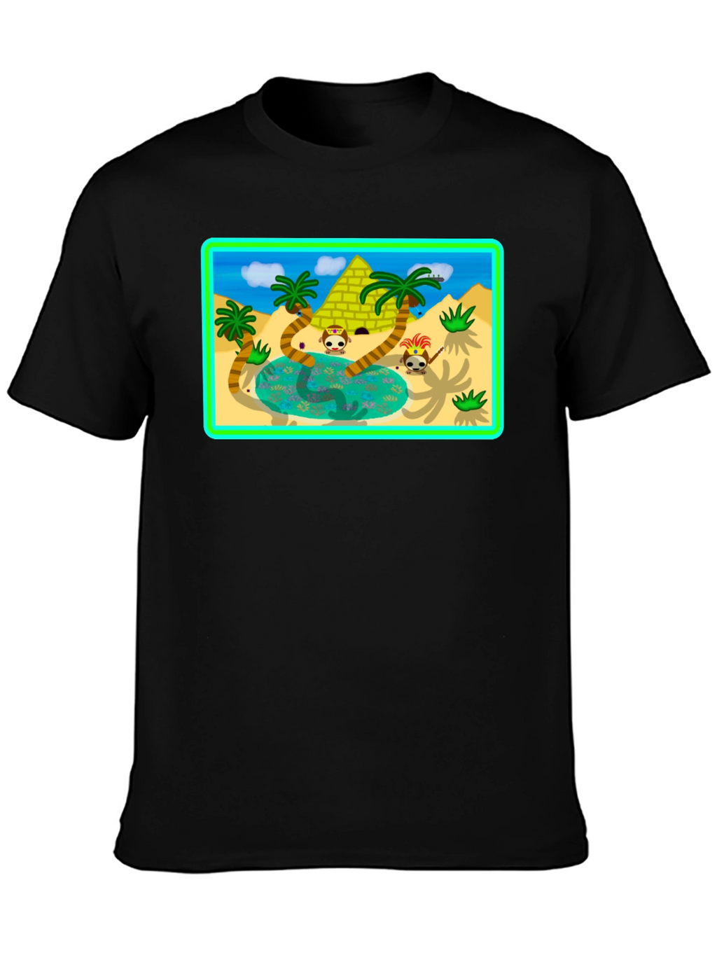 Cartoon Desert Pyramid Graphic T-Shirt