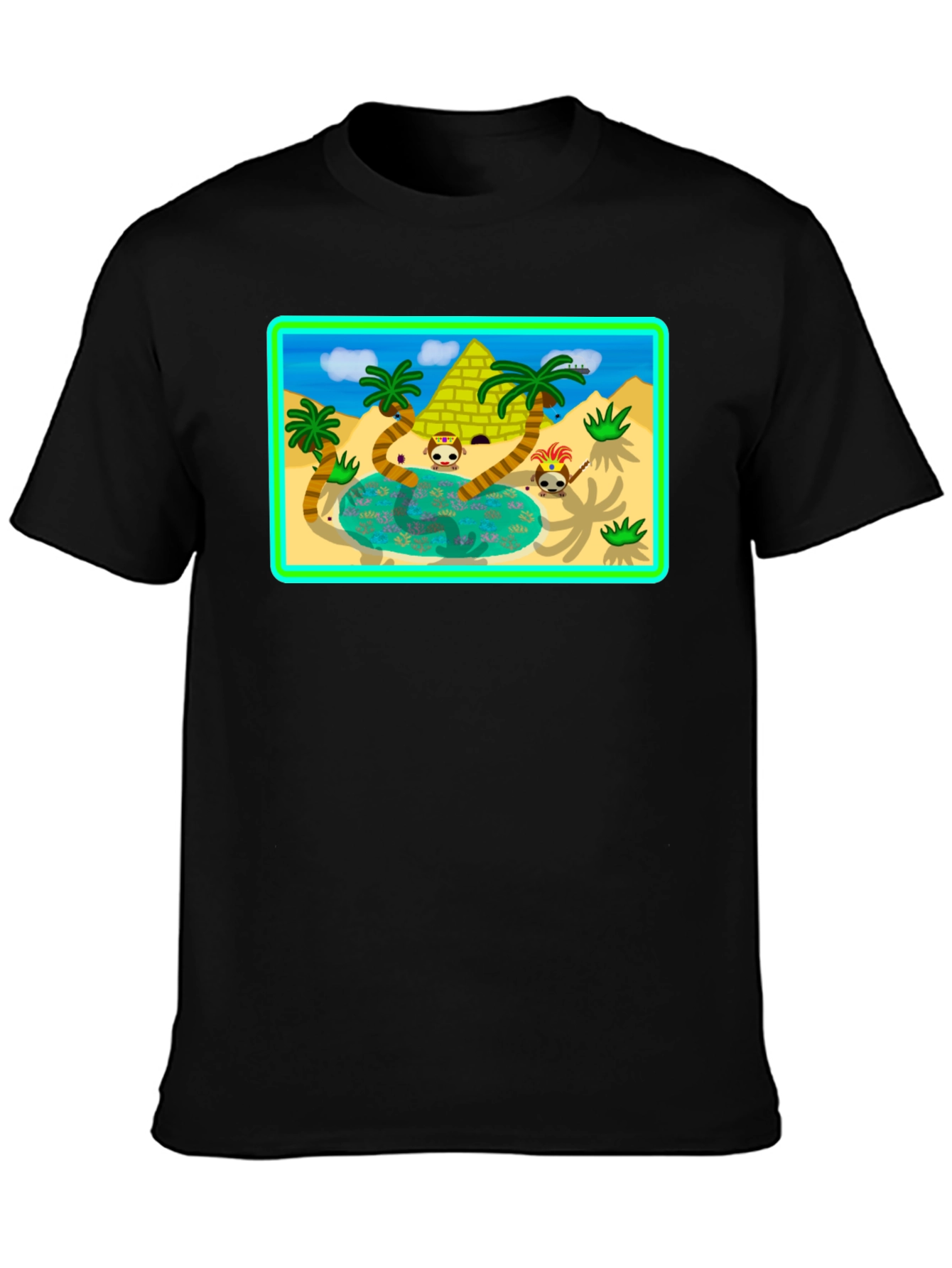 Cartoon Desert Pyramid Graphic T-Shirt