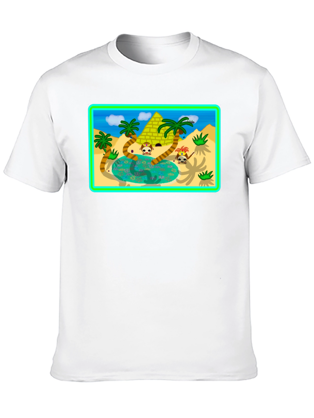 Cartoon Desert Pyramid Graphic T-Shirt