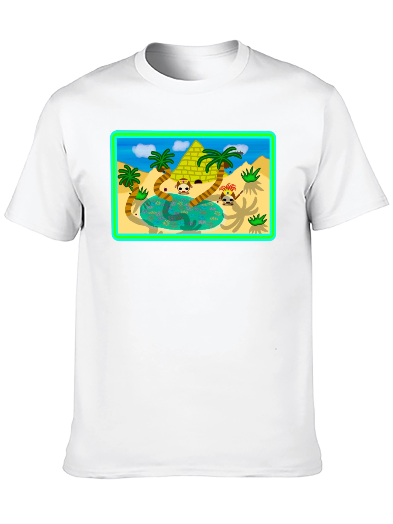 Cartoon Desert Pyramid Graphic T-Shirt