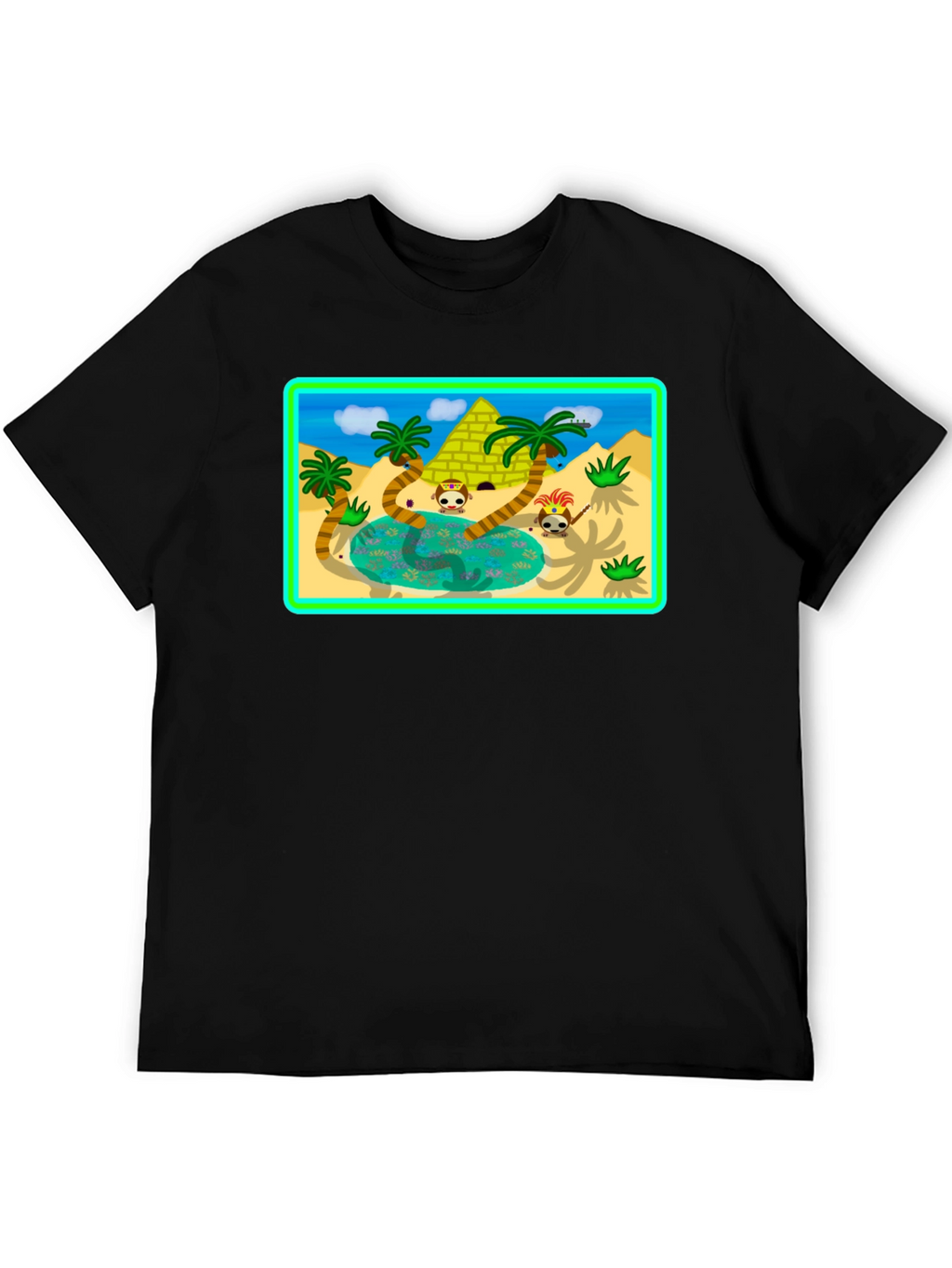 Cartoon Desert Pyramid Graphic T-Shirt