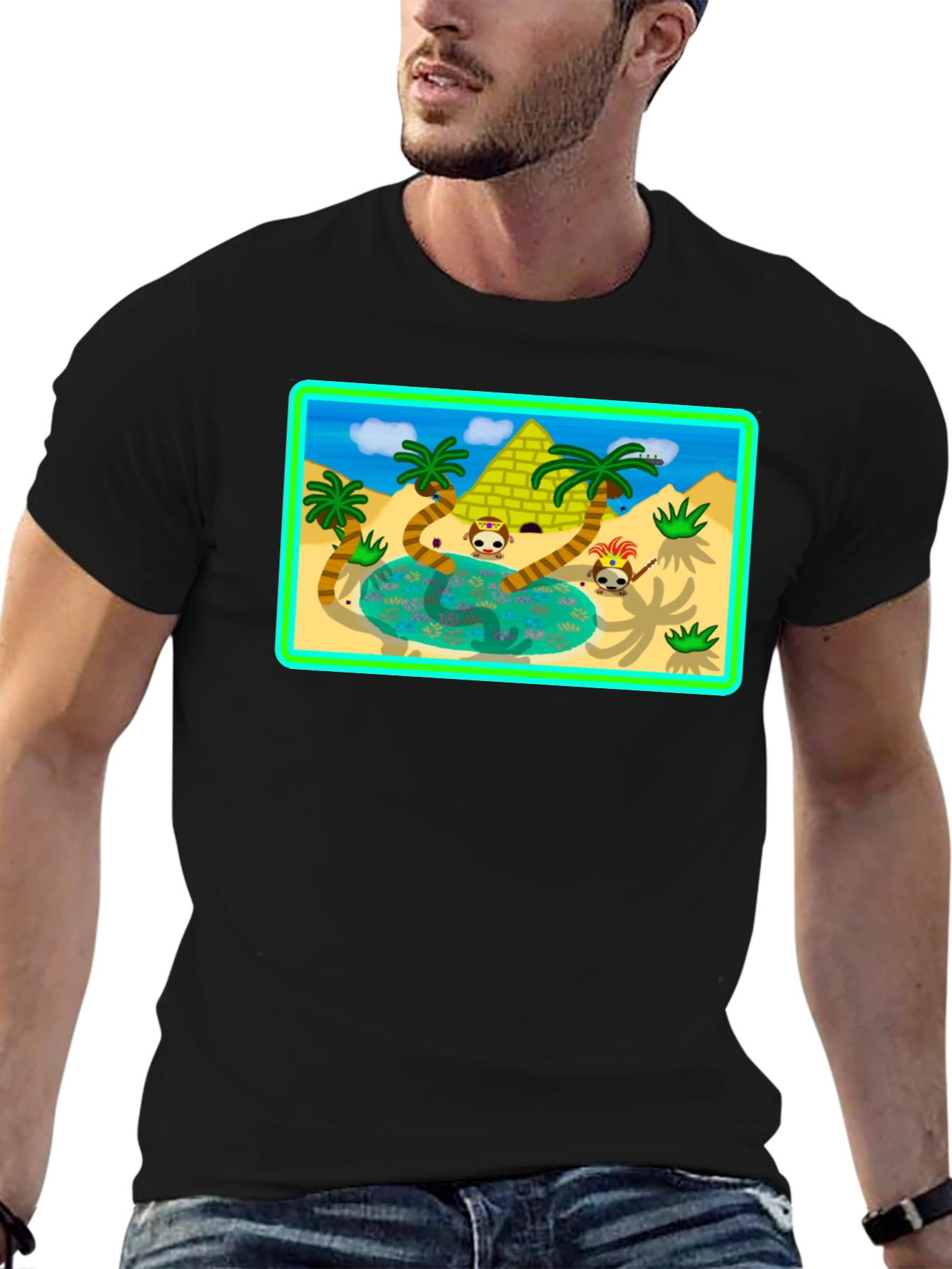 Cartoon Desert Pyramid Graphic T-Shirt