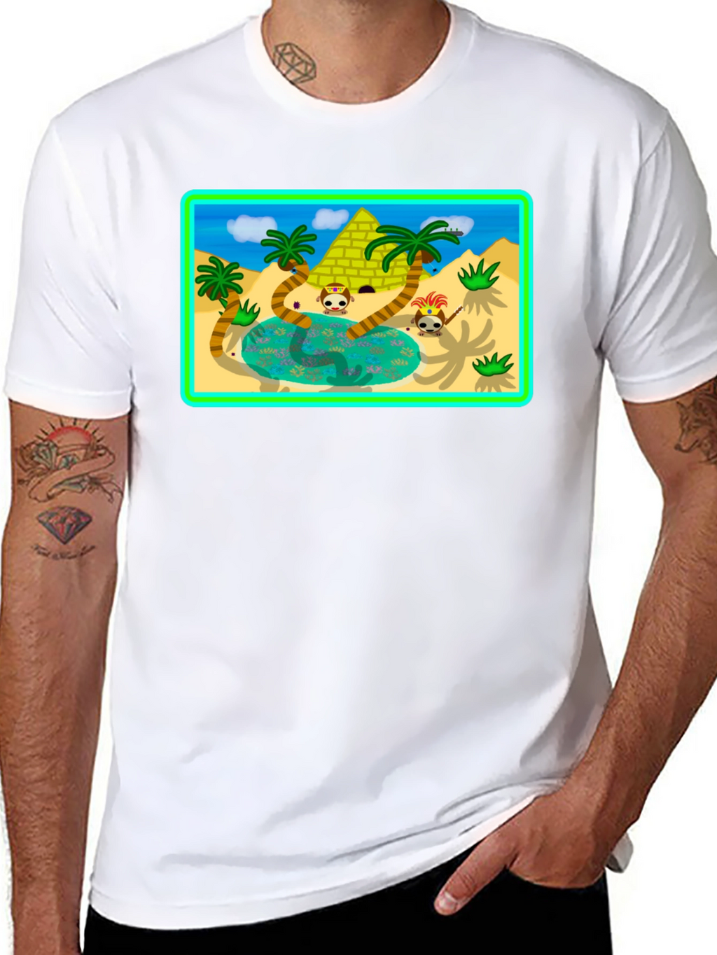 Cartoon Desert Pyramid Graphic T-Shirt
