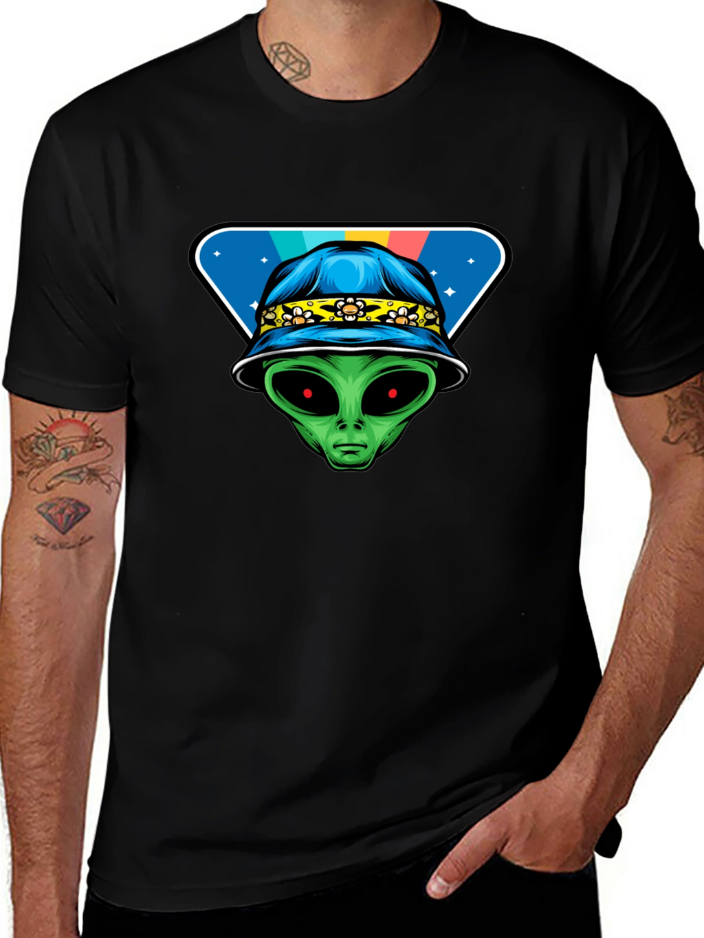 Alien Head Bucket Hat Graphic T-Shirt