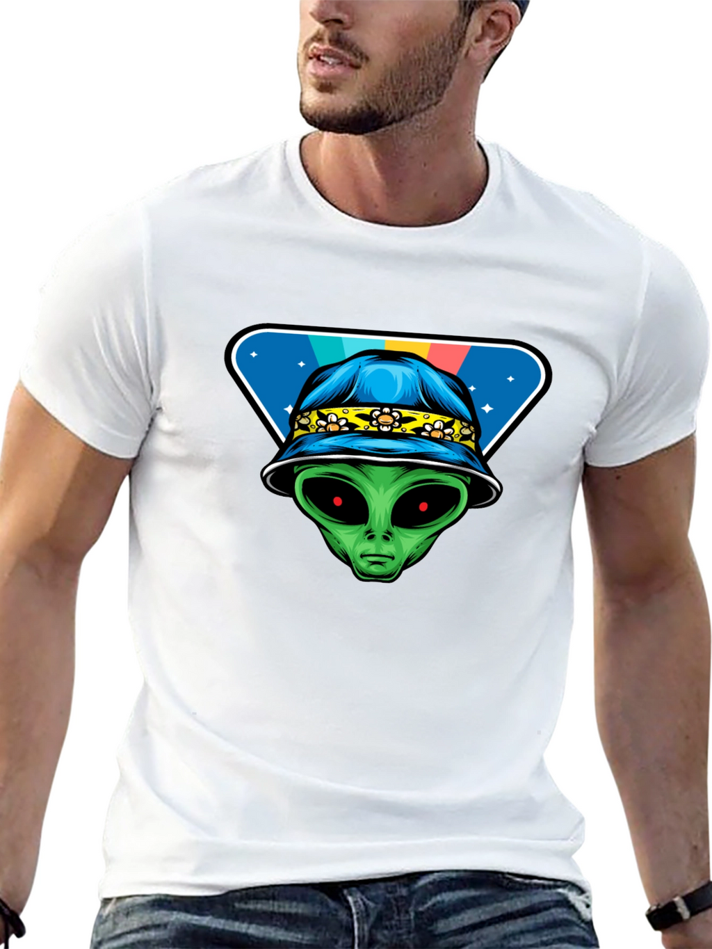 Alien Head Bucket Hat Graphic T-Shirt