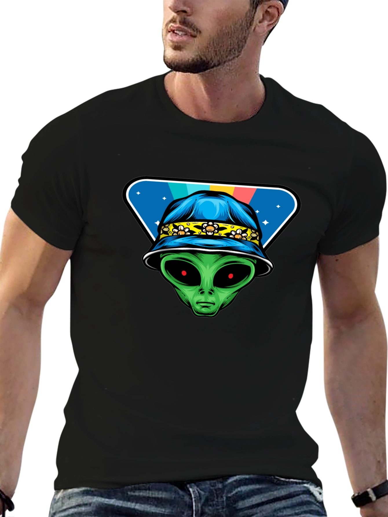 Alien Head Bucket Hat Graphic T-Shirt