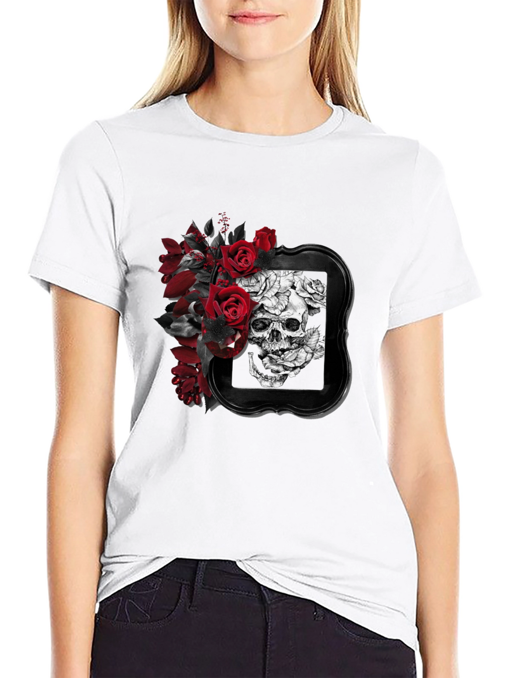 Skull & Roses Graphic T-Shirt - Gothic Style