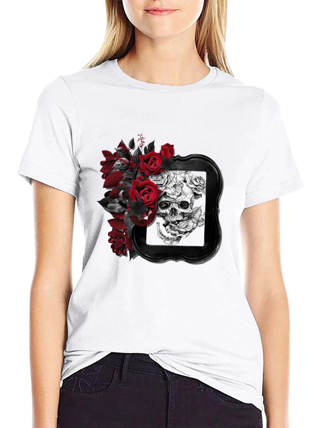 Skull & Roses Graphic T-Shirt - Gothic Style