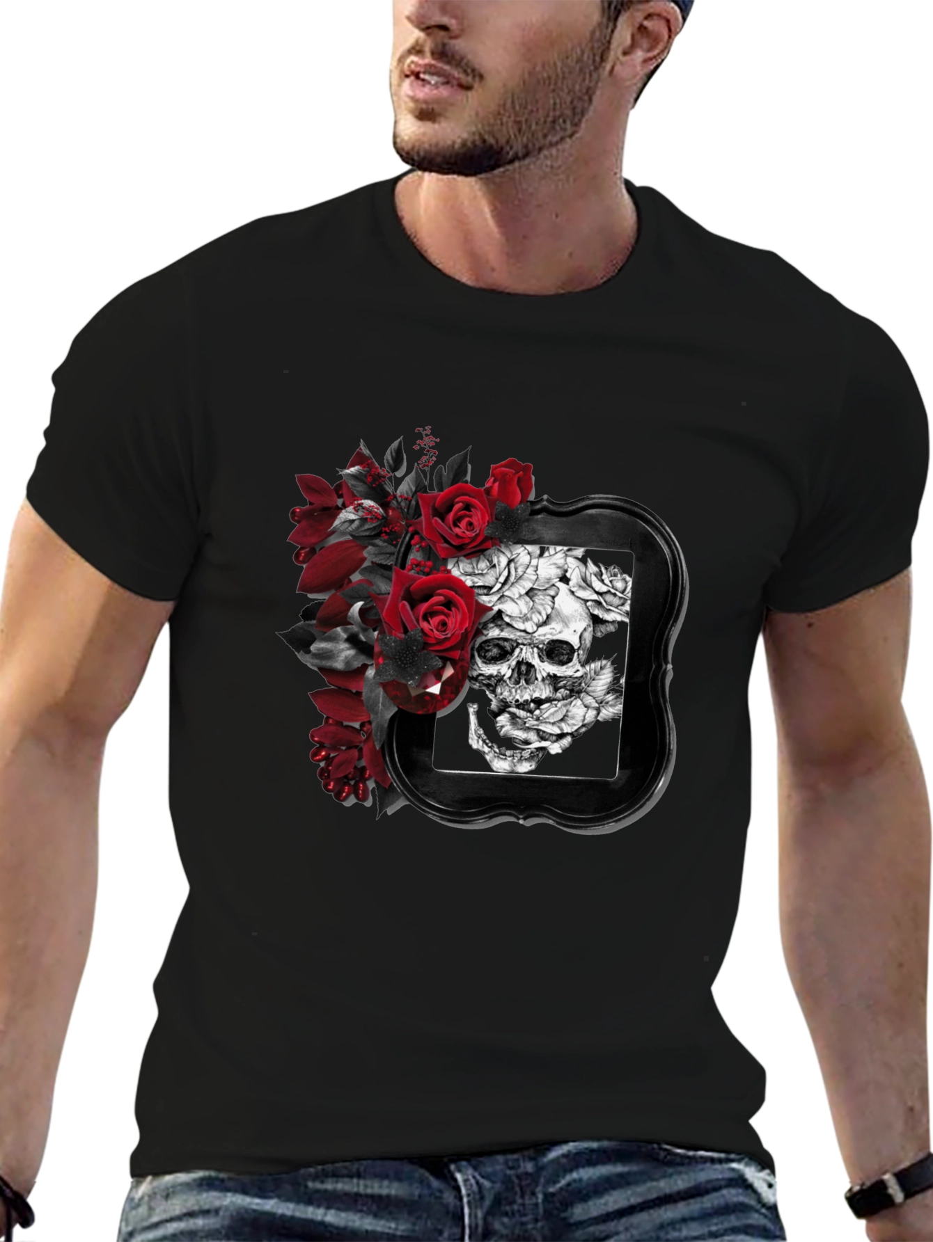 Skull & Roses Graphic T-Shirt - Gothic Style