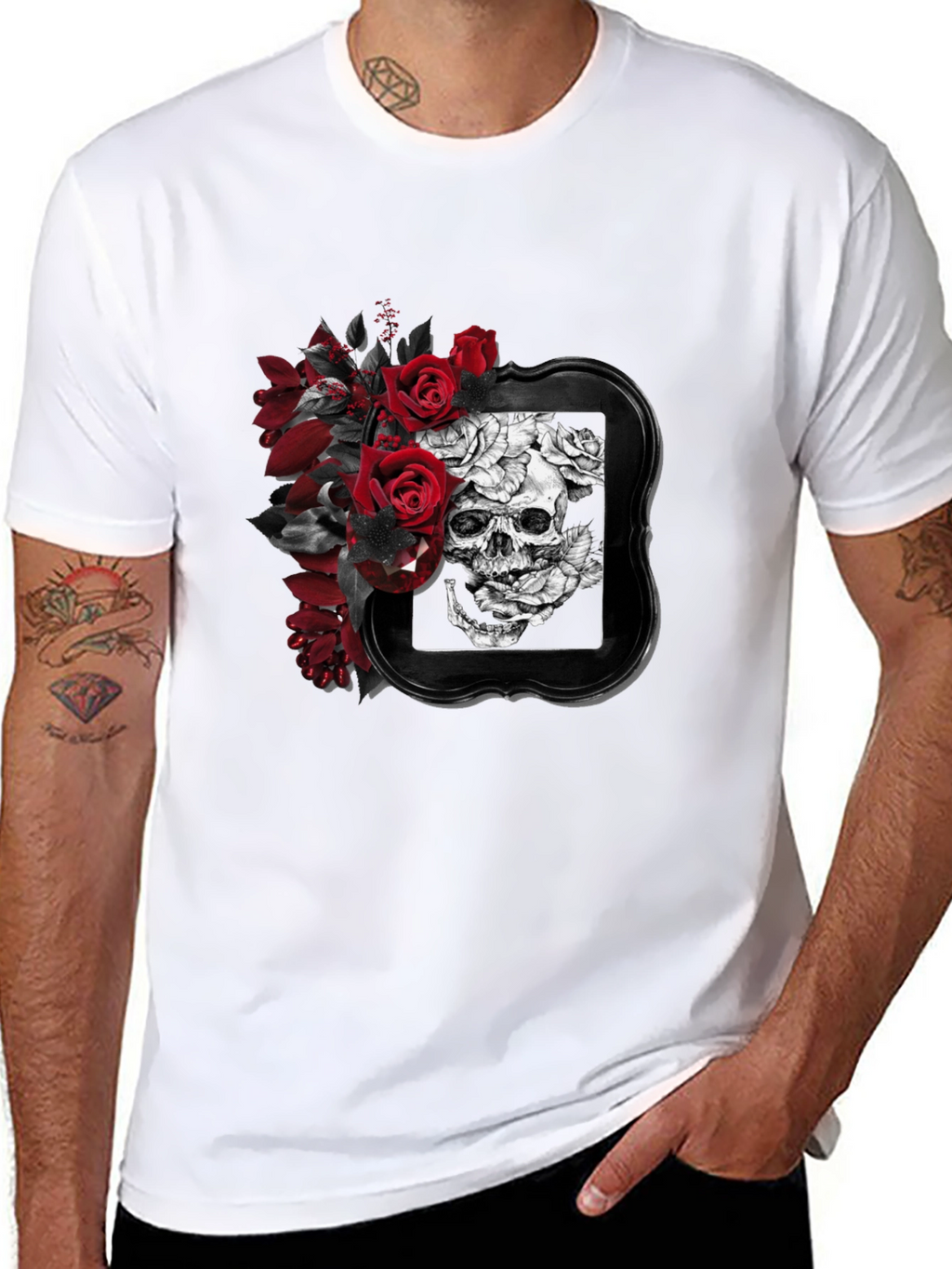 Skull & Roses Graphic T-Shirt - Gothic Style