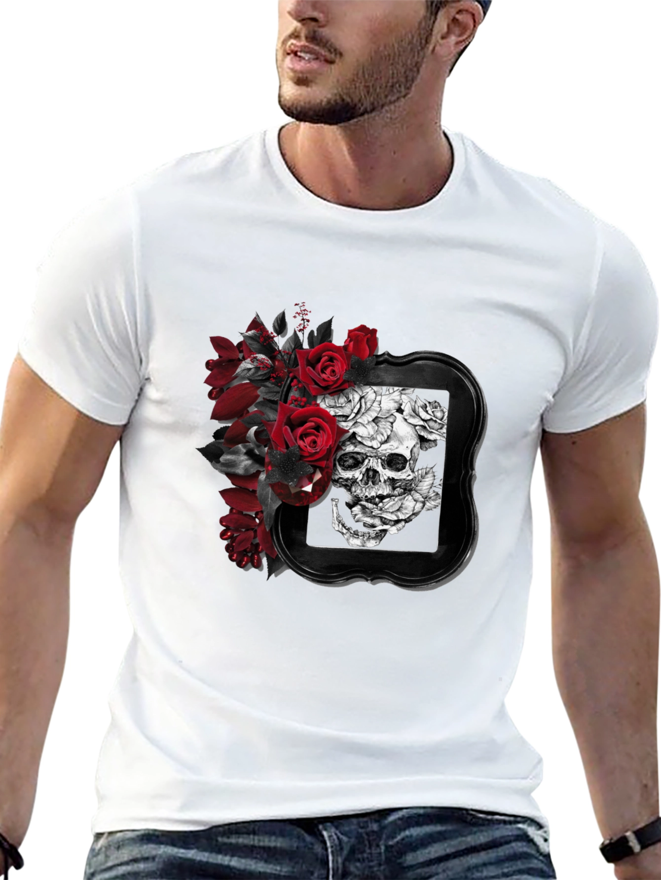 Skull & Roses Graphic T-Shirt - Gothic Style
