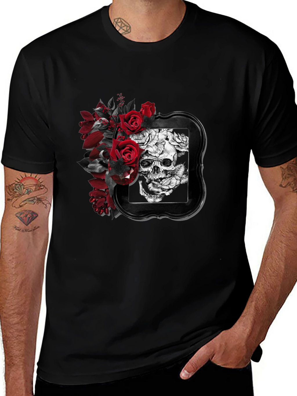 Skull & Roses Graphic T-Shirt - Gothic Style