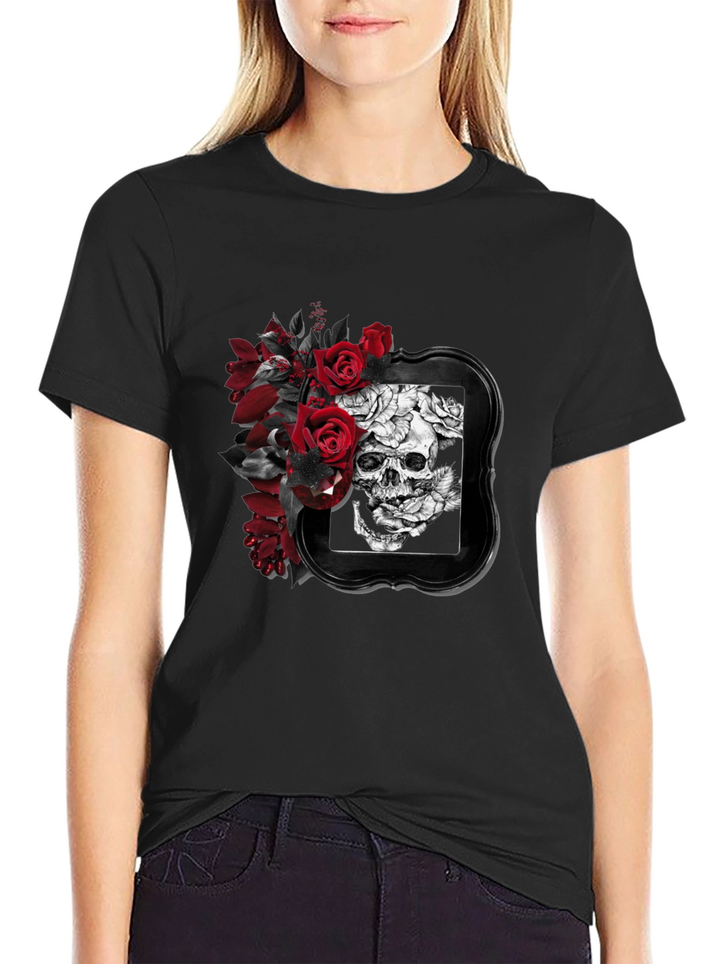 Skull & Roses Graphic T-Shirt - Gothic Style