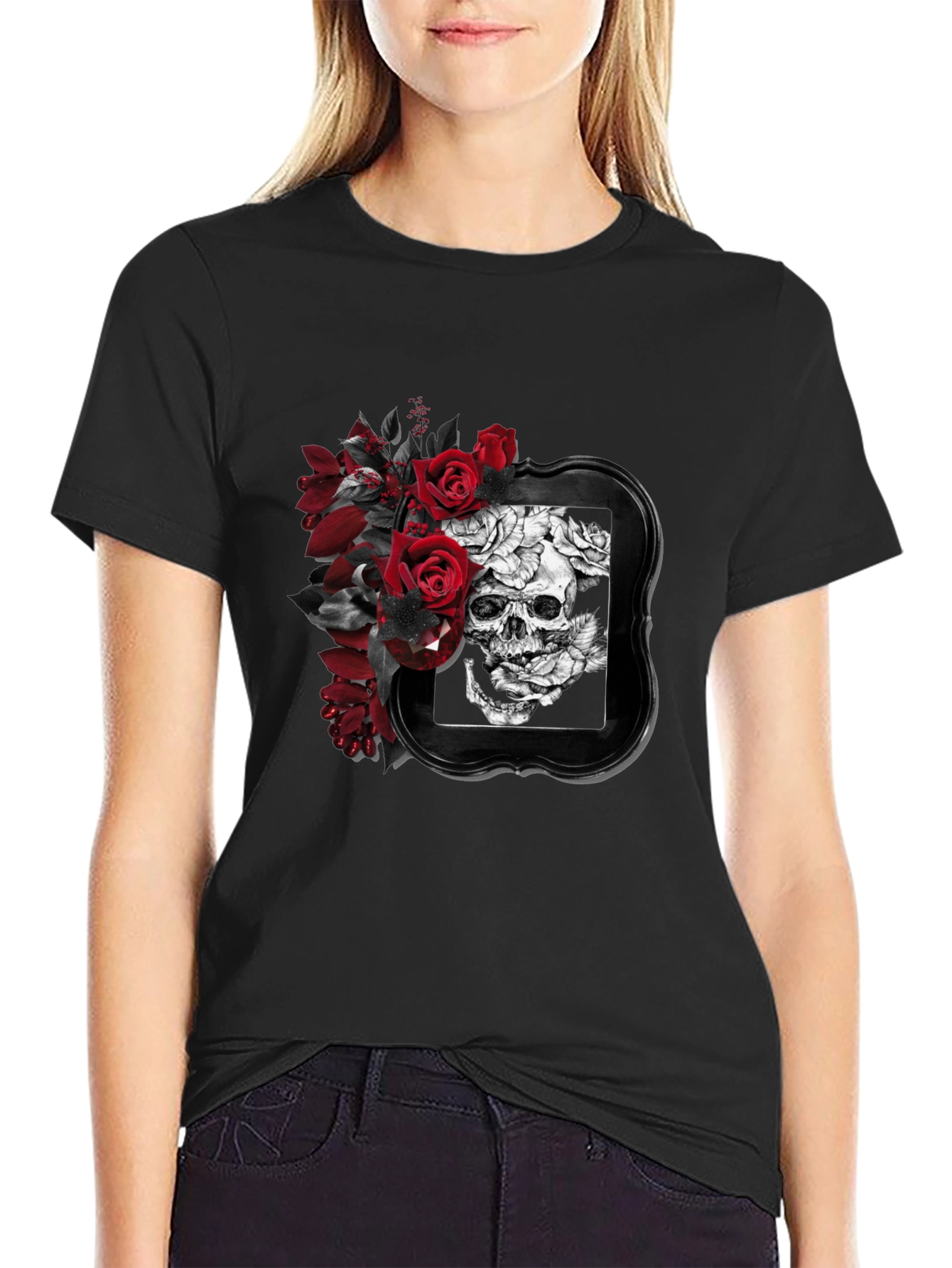 Skull & Roses Graphic T-Shirt - Gothic Style