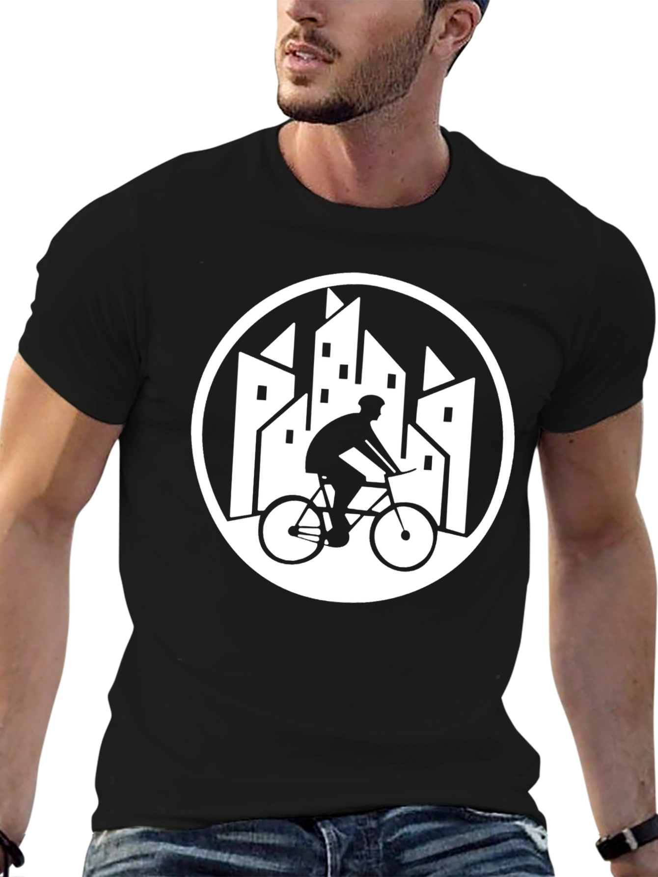 Urban Cyclist Graphic Tee - Black Cotton T-Shirt